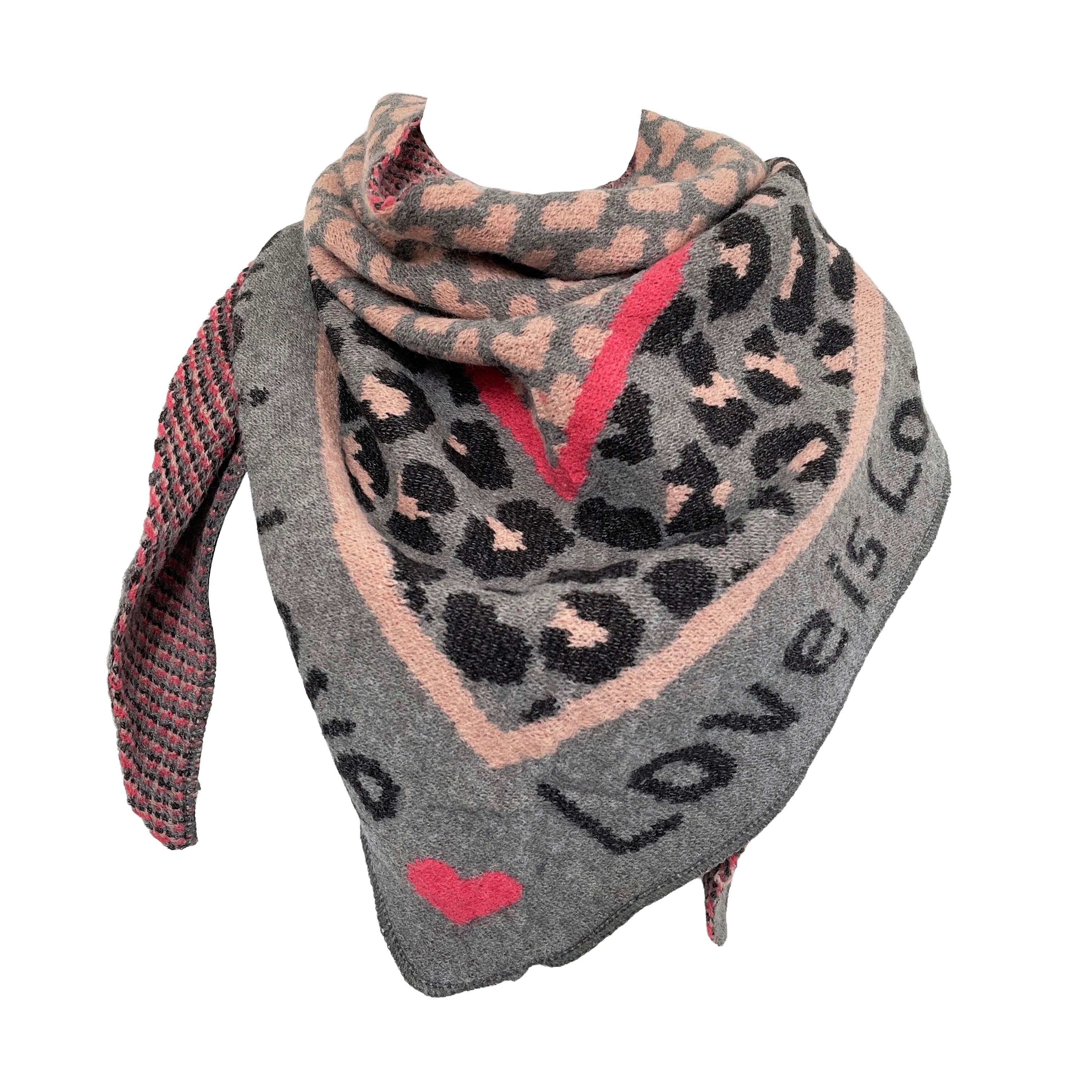 dreiecksschal evelyn leoprint love is love grau rosa