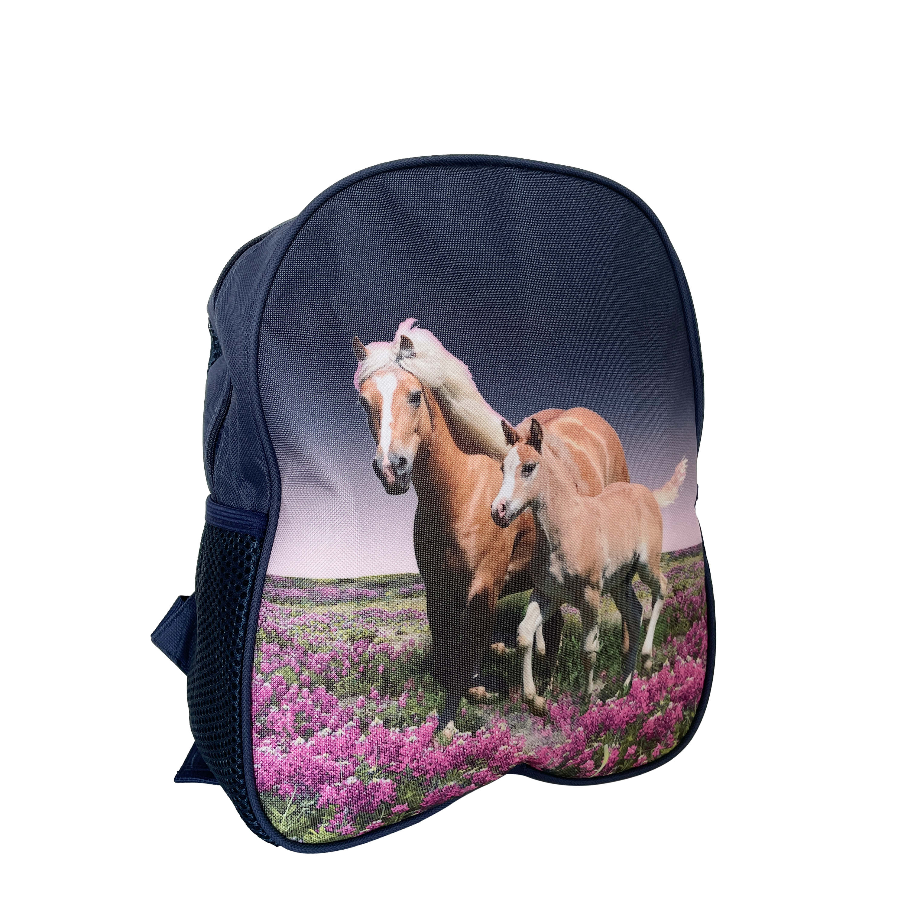 Kinder rucksack pferdemotiv dunkelblau pferd fohlen