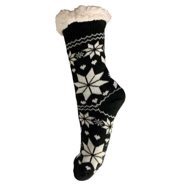 Hüttensocken Kuschelsocken gefüttert Teddyfutter Schneeflocke schwarz