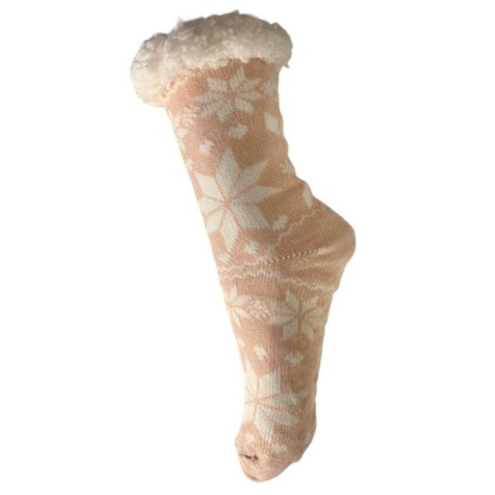 Hüttensocken Kuschelsocken gefüttert Teddyfutter Schneeflocke rosa