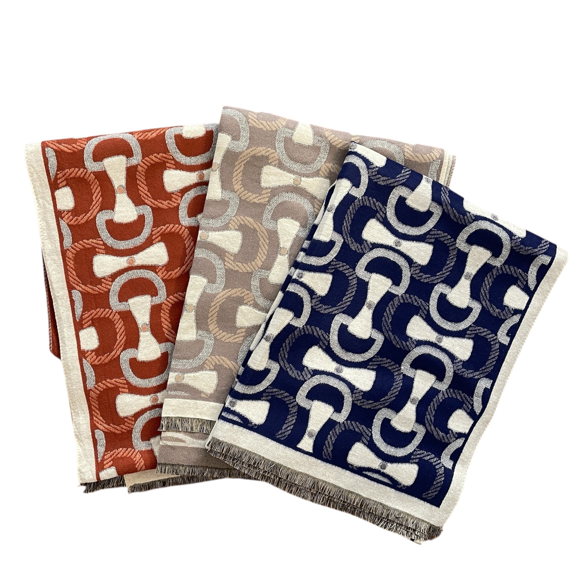 muster wollschal janine springstar gebissmotiv blau beige orange kleine fransen