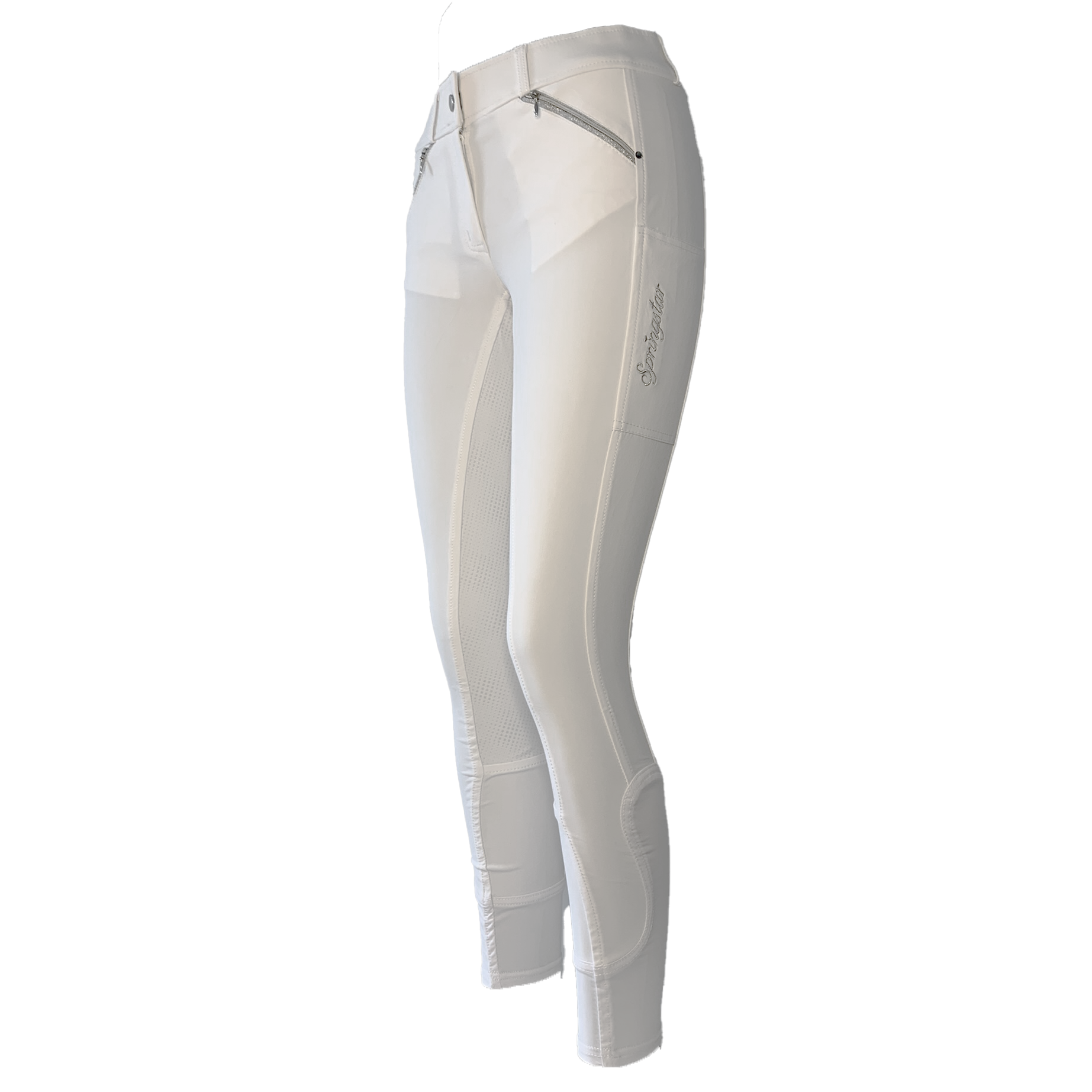 Highwaist-Reithose Tiffy von SPRINGSTAR 2048 in White mit zwei Handytaschen und Kristall-Applikationen