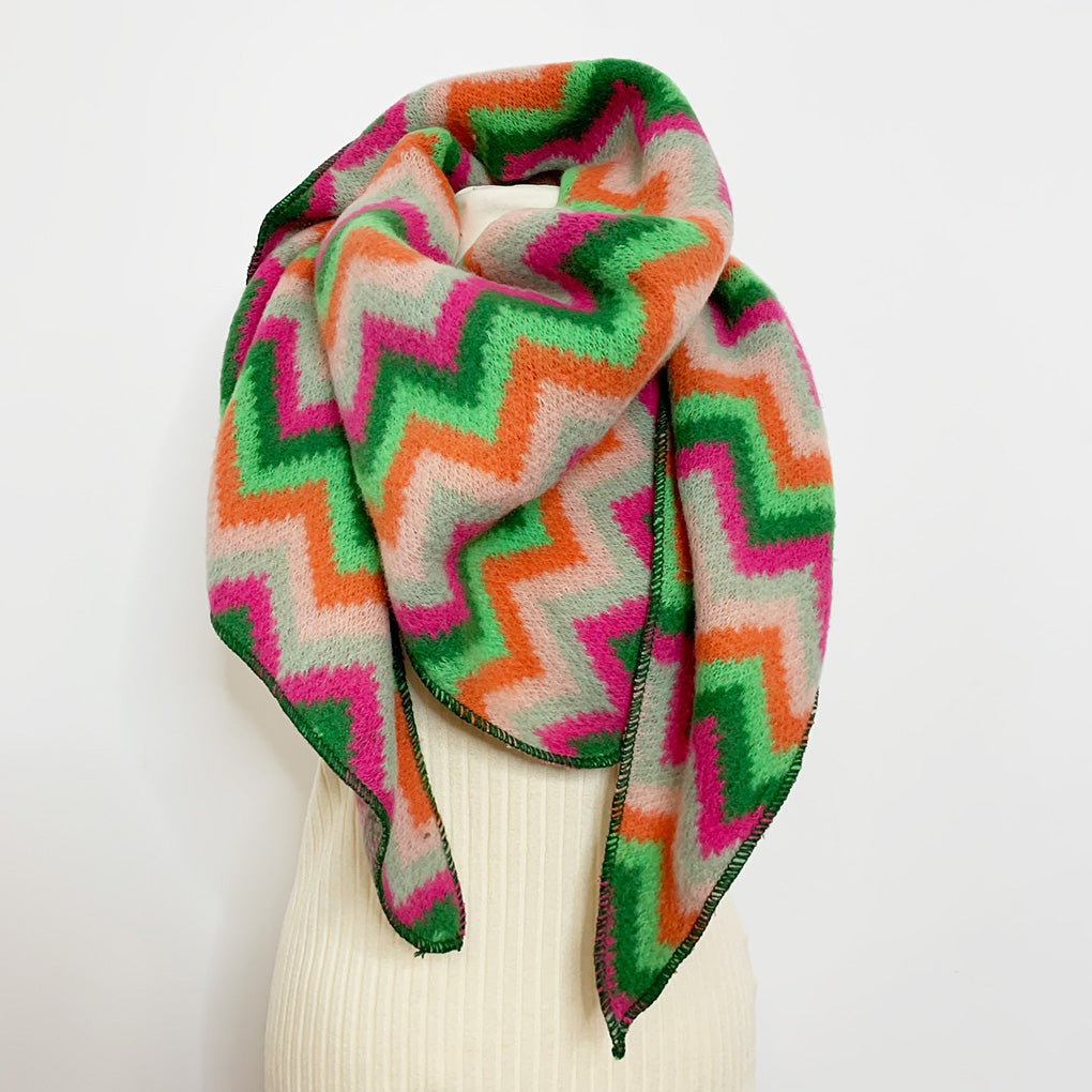 Schal mit Zick Zack Muster bunt Dreiecksschal Damen