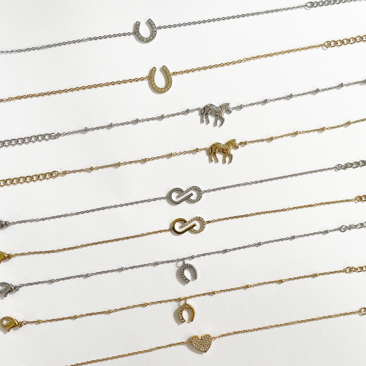 Geschenk für Reiter Schmuck Silber Gold wasserfest Herz Hufeisen Pferd mit Glitzersteinen