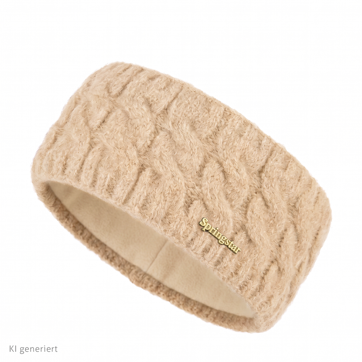 Breites Strickstirnband warm beige