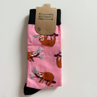 Bunte Motiv Socken Happy Unisex Faultier pink schwarz