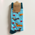 Bunte Motiv Socken Happy Unisex Dackel Herz blau petrol