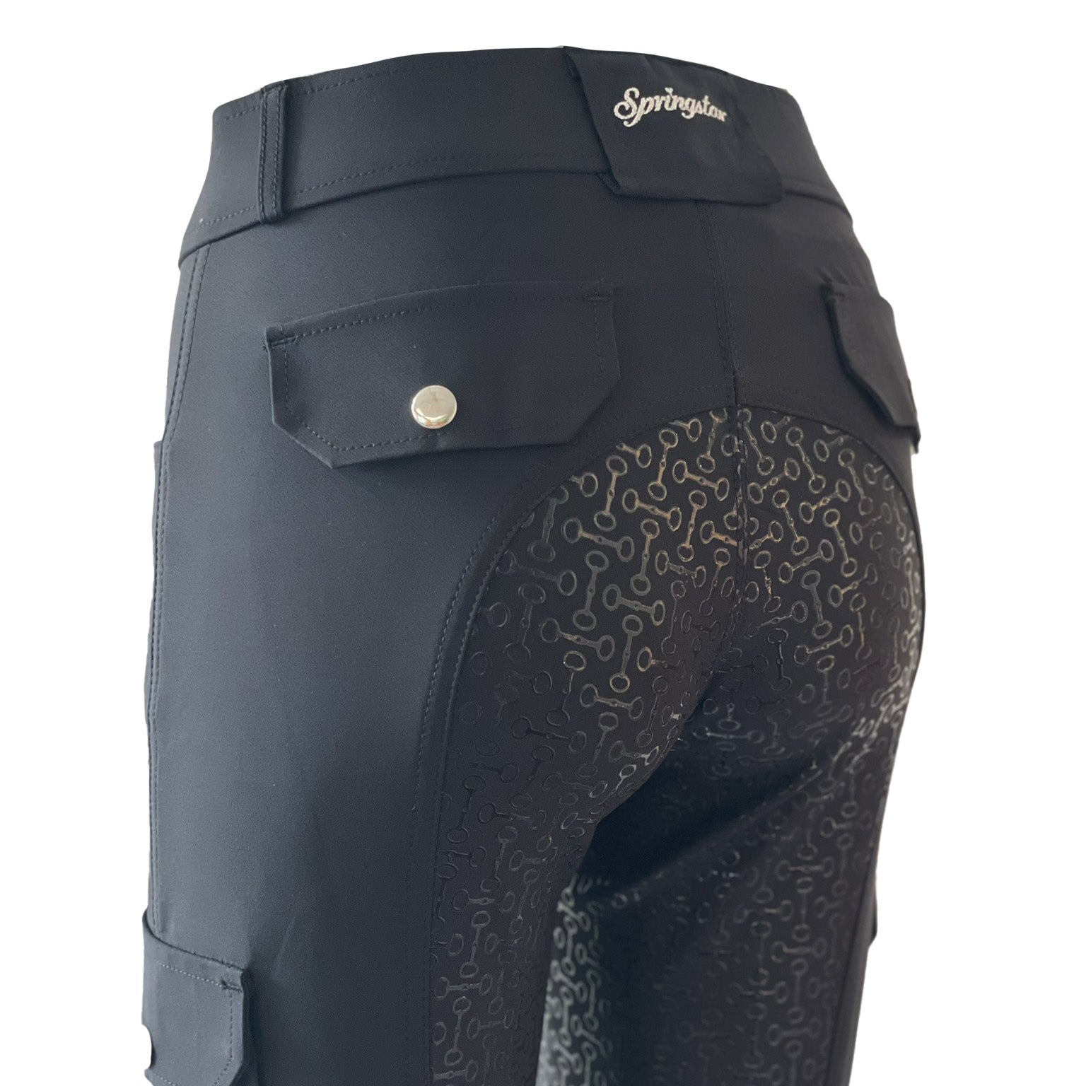 Cargo Reithose Damen schwarz Handytasche Gebiss Silikon Vollbesatz