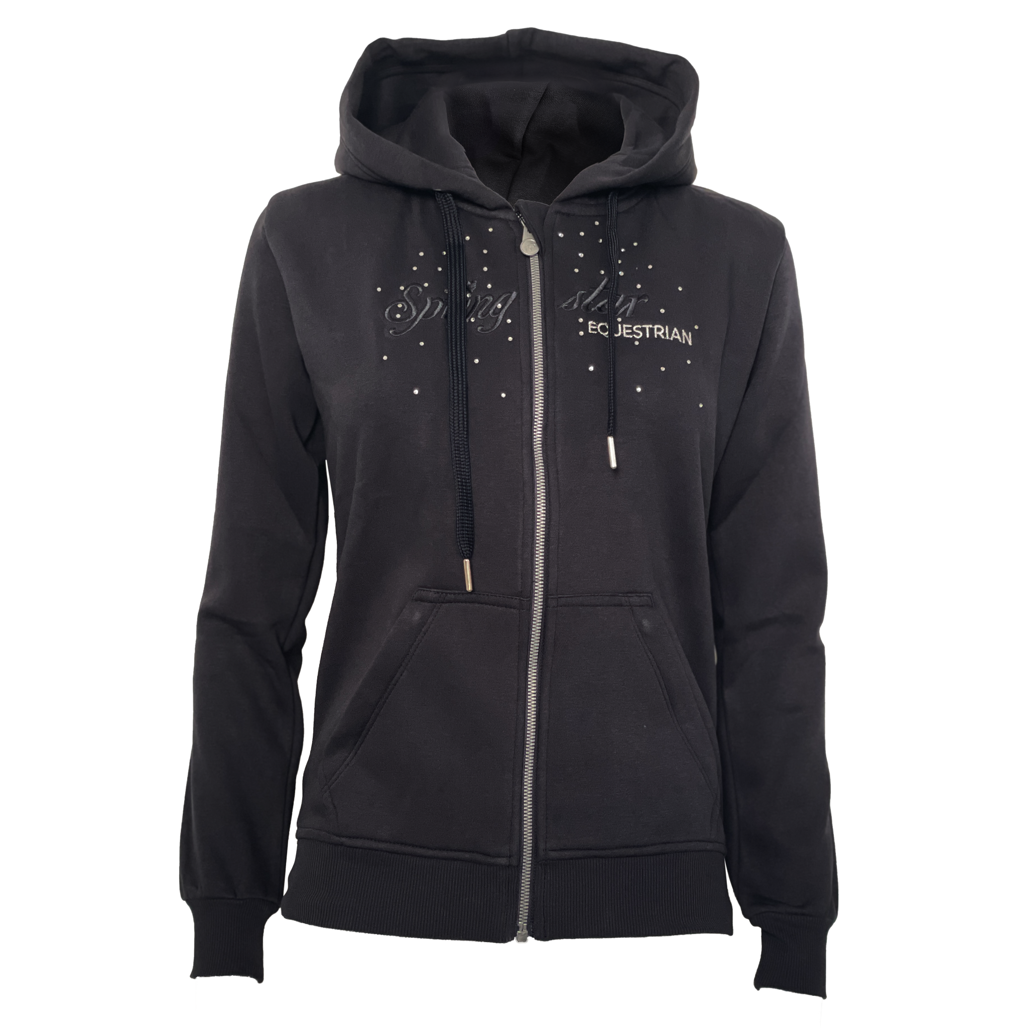 Springstar Damen Hoodie mit Strass dunkelblau navy Reitmode Kapuzenpullover Equestrian Glitzer Sweatjacke mit Kapuze Kapuzenjacke mit Glitzerdetails sportlicher Hoodie Reitbekleidung Damen Freizeitmode Reitsport
