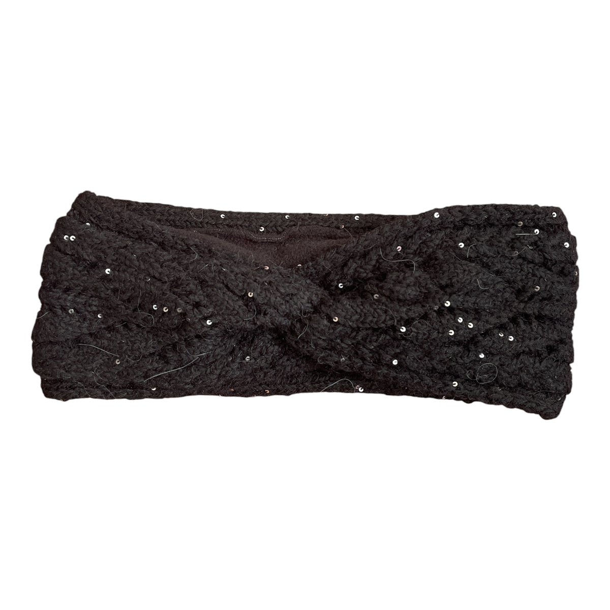 breites Strickstirnband warm mit Pailletten schwarz