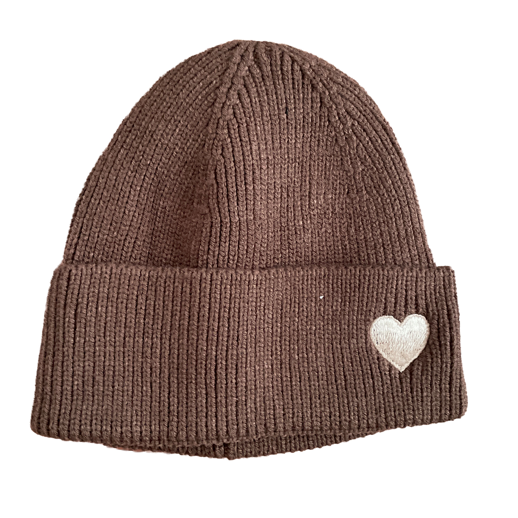Springstar Beanie Mütze braun mit Herz Motiv