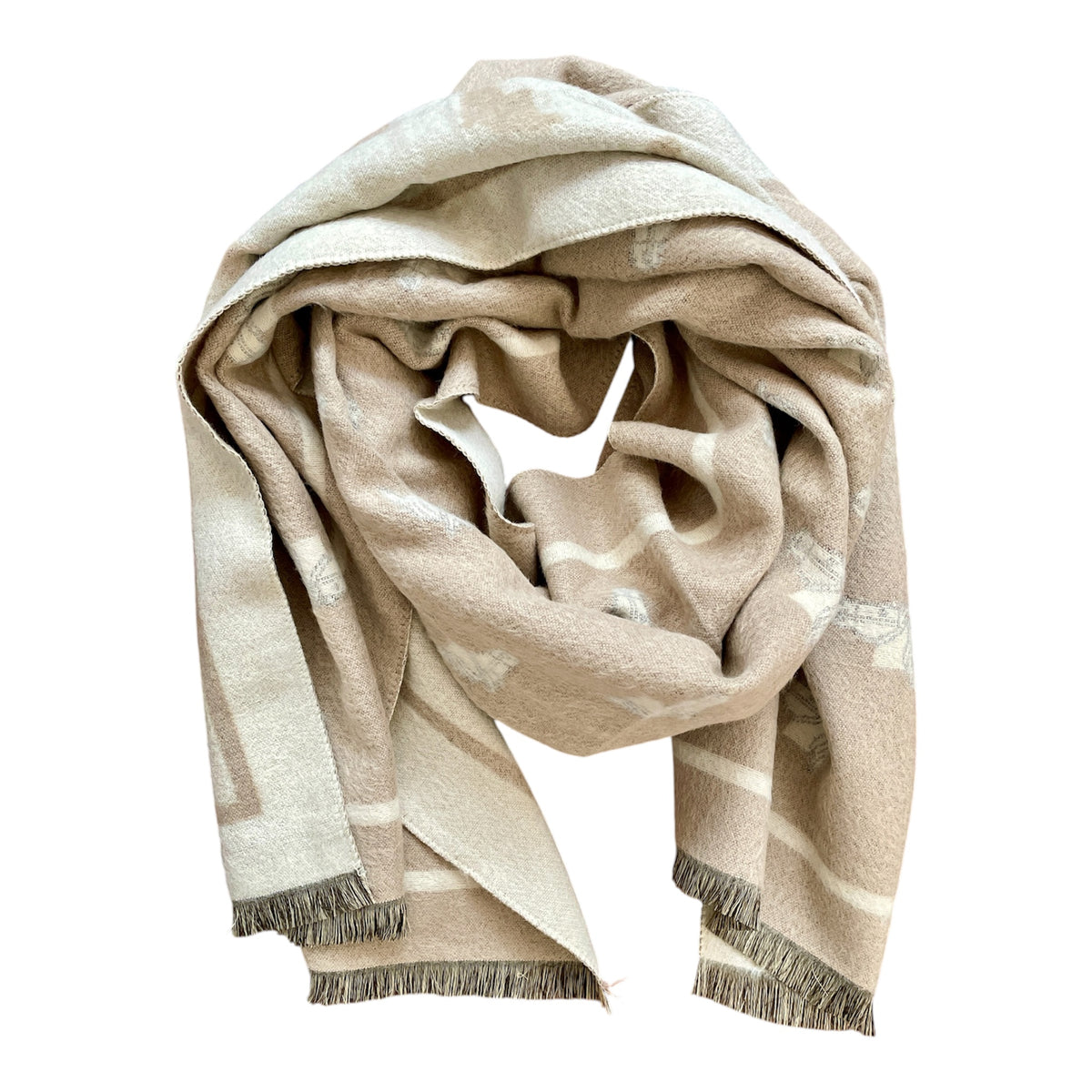 Woll Schal mit Pferdemotiv Beige
