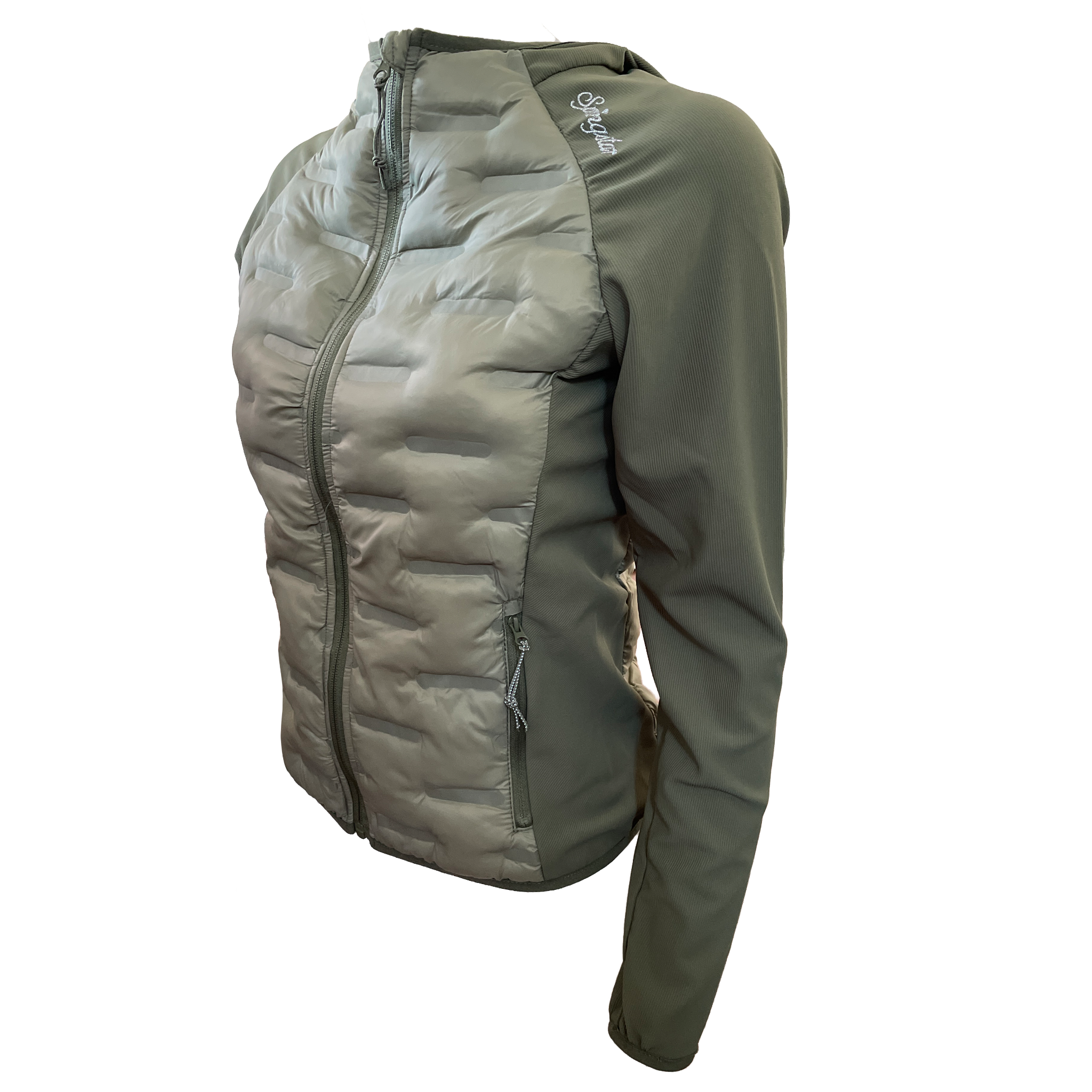 Damen Funktions Reitjacke Bella Springstar Hybrid Übergangsjacke leichte Steppjacke mit Kapuze Khaki