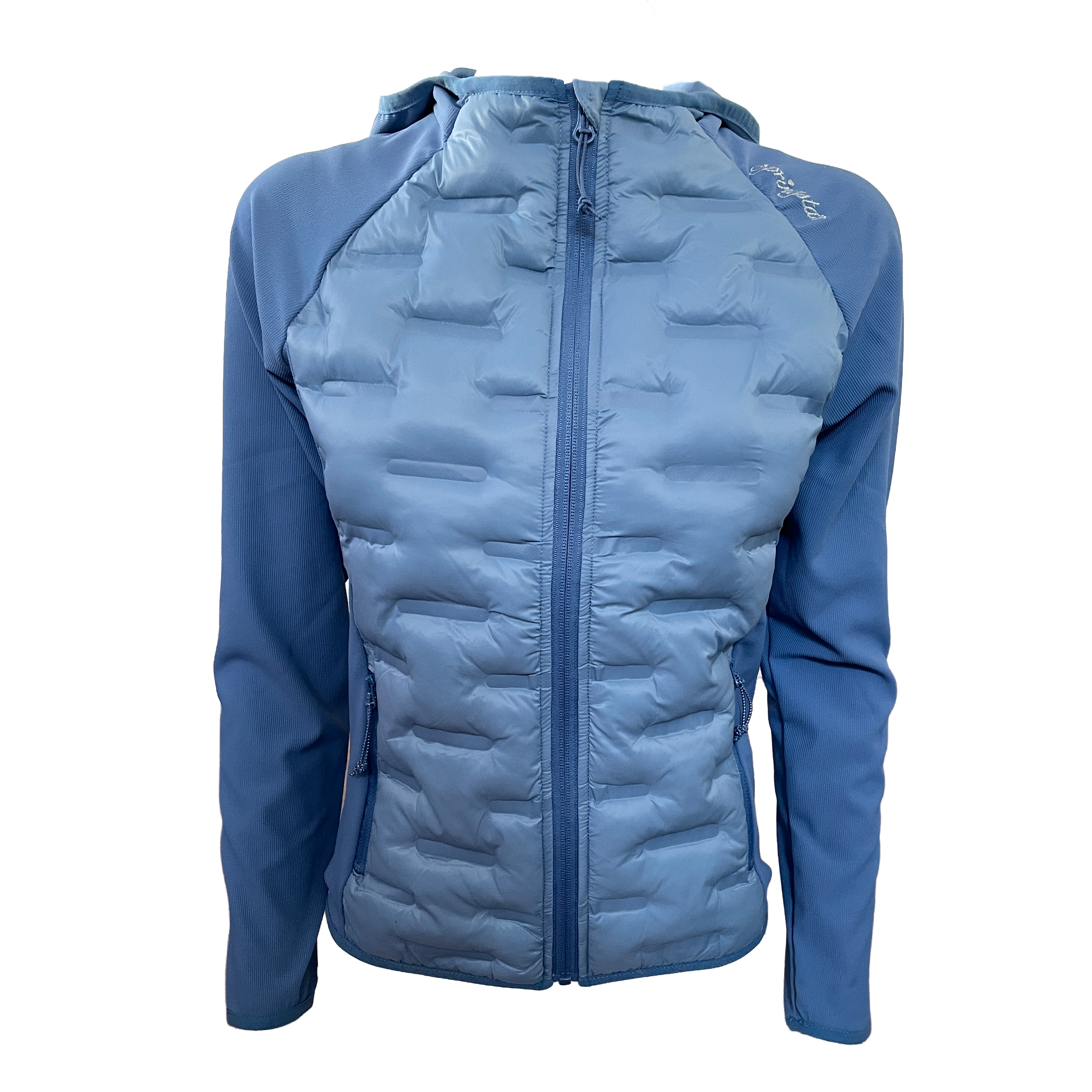 Damen Funktions Reitjacke Bella Springstar Hybrid Übergangsjacke leichte Steppjacke mit Kapuze Blau
