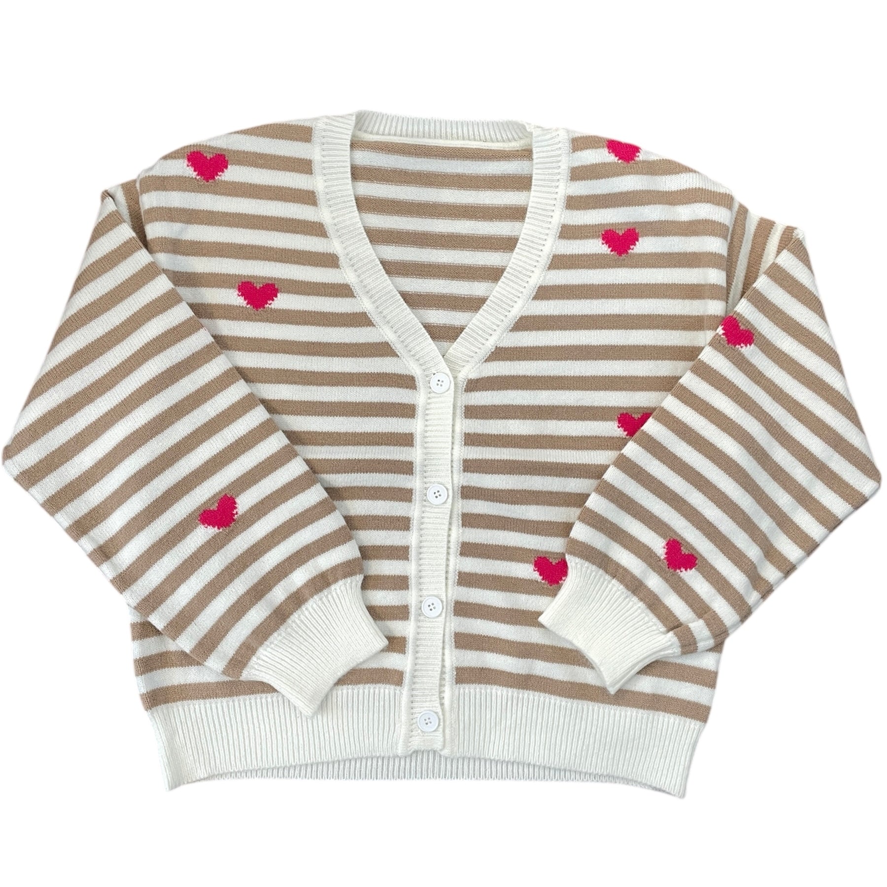 one size strickjacke beige mit pinken herzen
