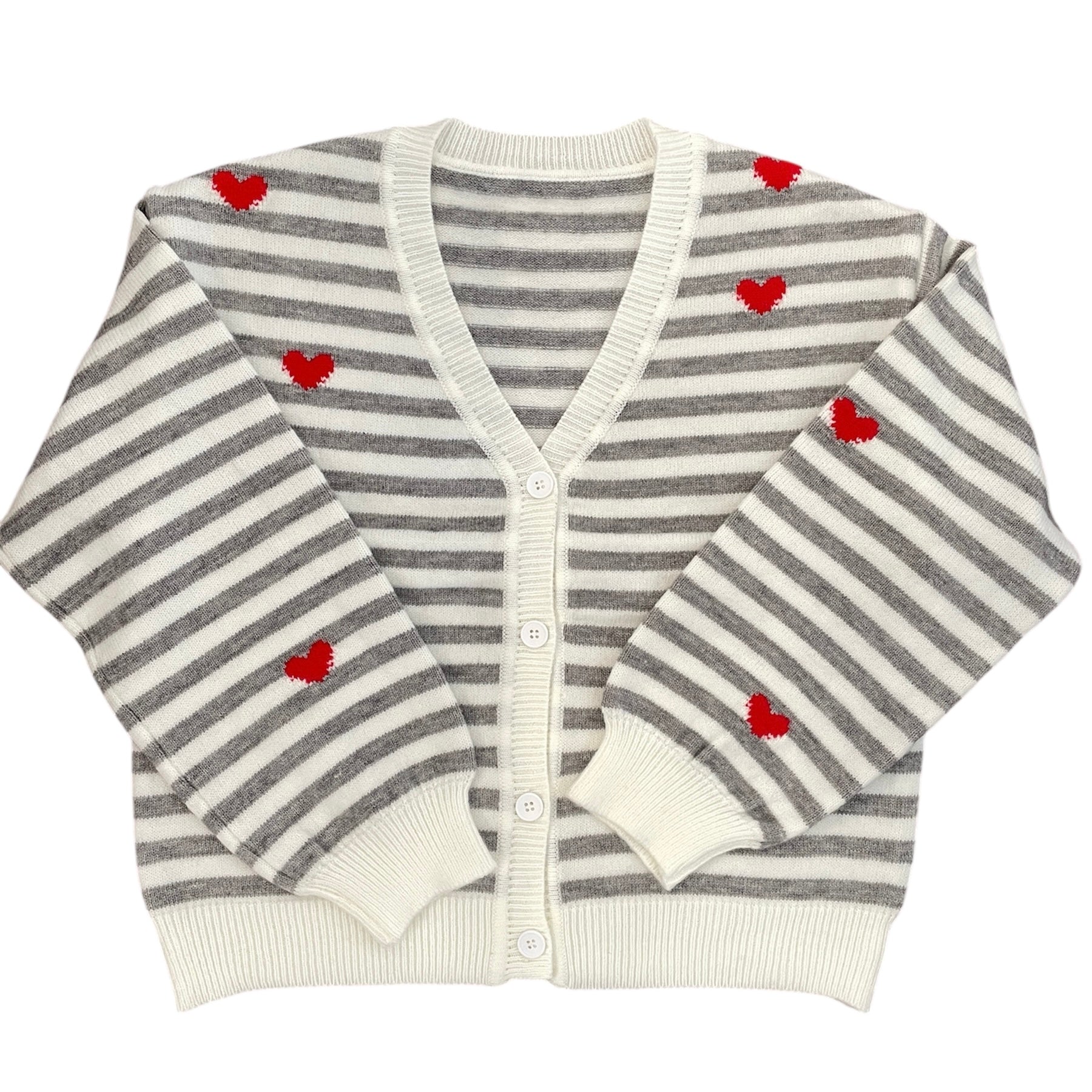 streifen cardigan damen grau mit roten herzen