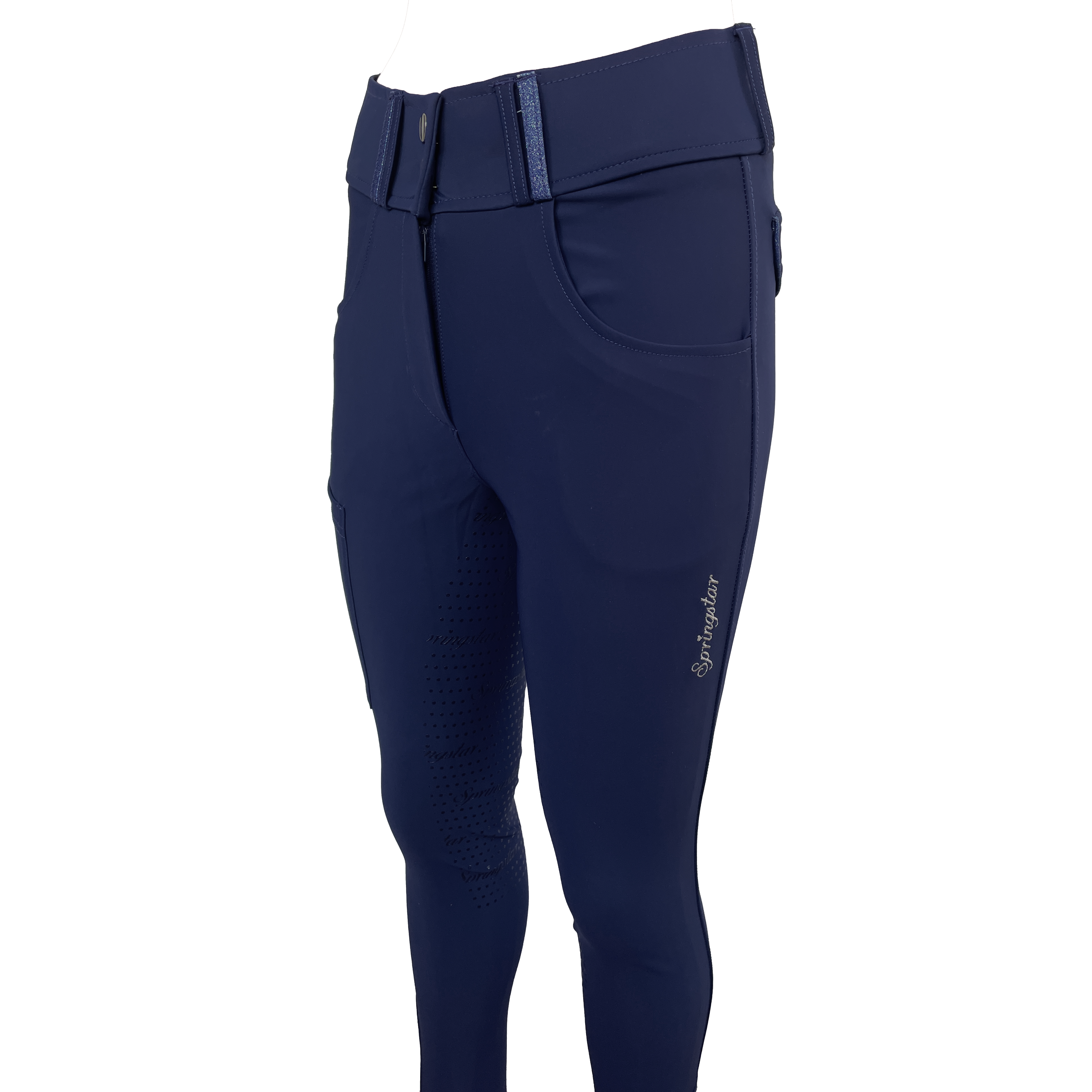Springstar Glitzer Softshell Reithose Yvonne blau Reitmode Damen Reithose mit Glitzer Winterreithose Softshellhose