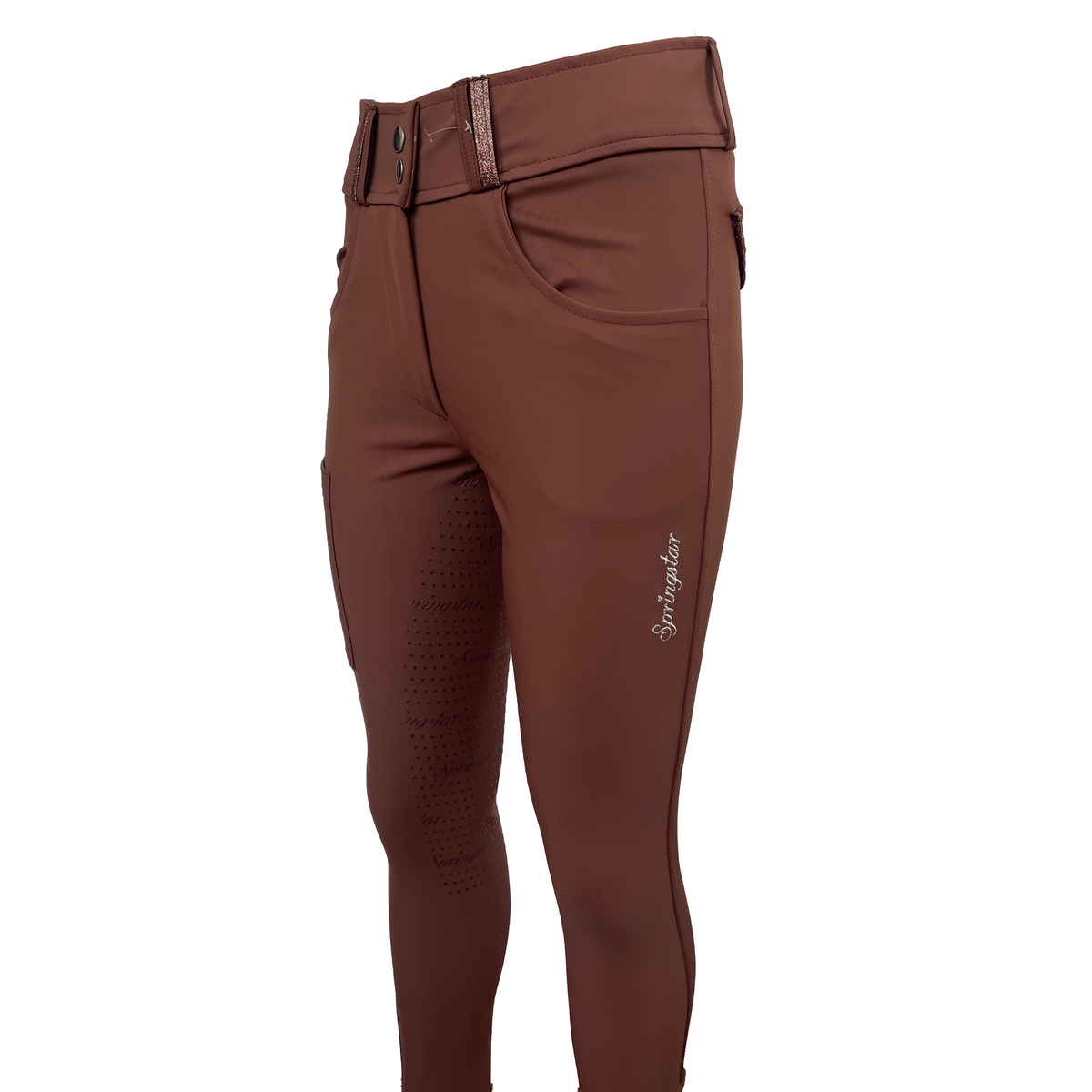Springstar Glitzer Softshell Reithose Yvonne braun Reitmode Damen Reithose mit Glitzer Winterreithose Softshellhose