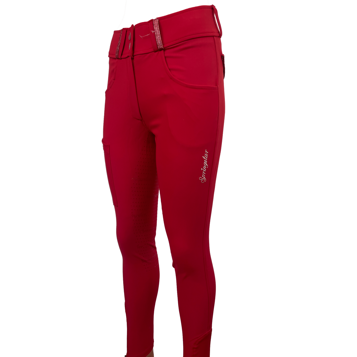 Springstar Glitzer Softshell Reithose Yvonne rot Reitmode Damen Reithose mit Glitzer Winterreithose Softshellhose