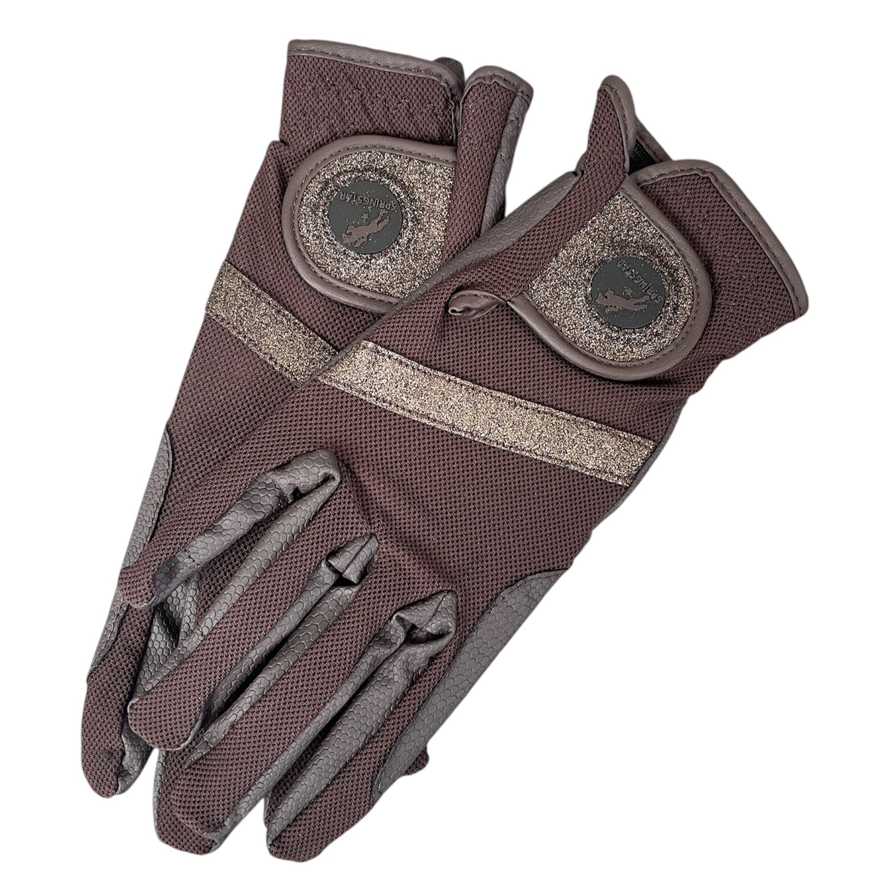 glitzer reithandschuhe braun gold mesh sommer glory springstar