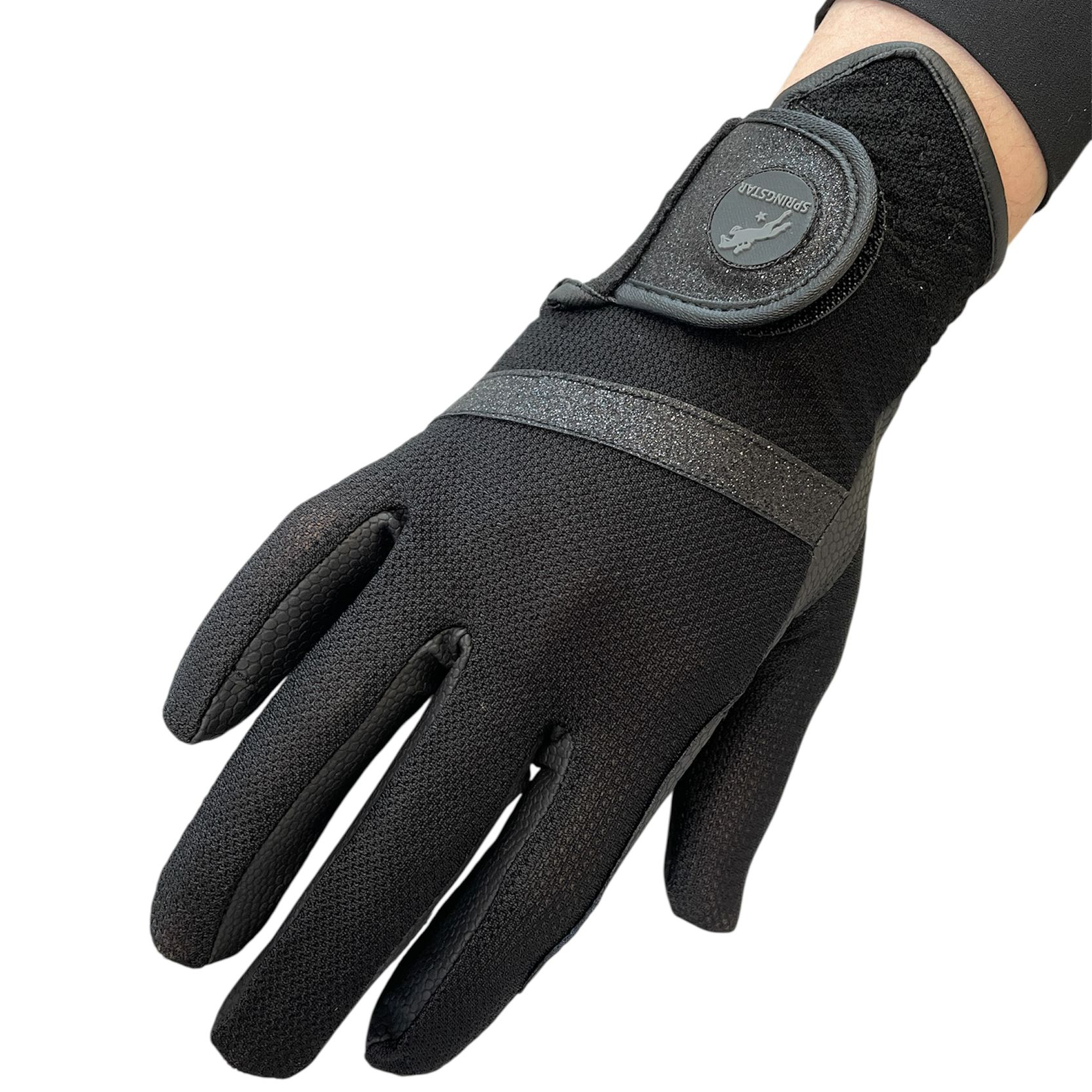 glitzer reithandschuhe mesh sommer schwarz springstar reithandschuh