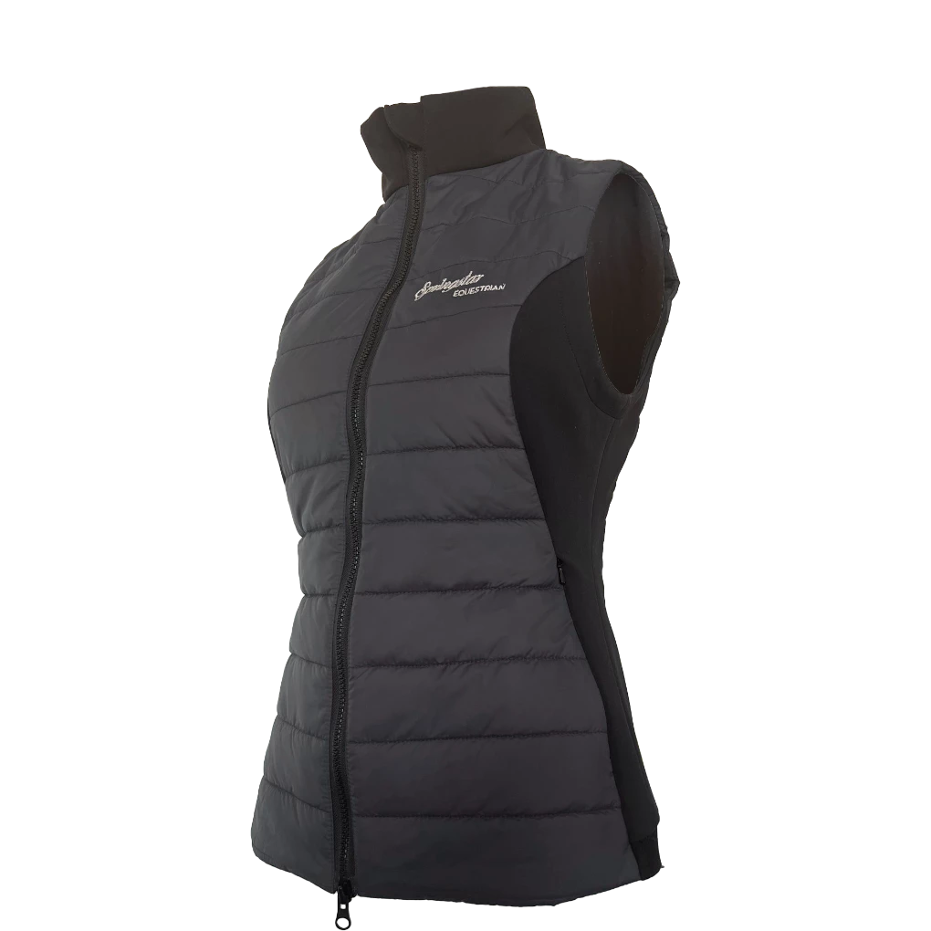 hybrid reitweste spooks grau schwarz softshell steppweste outdoor sport springstar weste dünne reitweste damen reiten