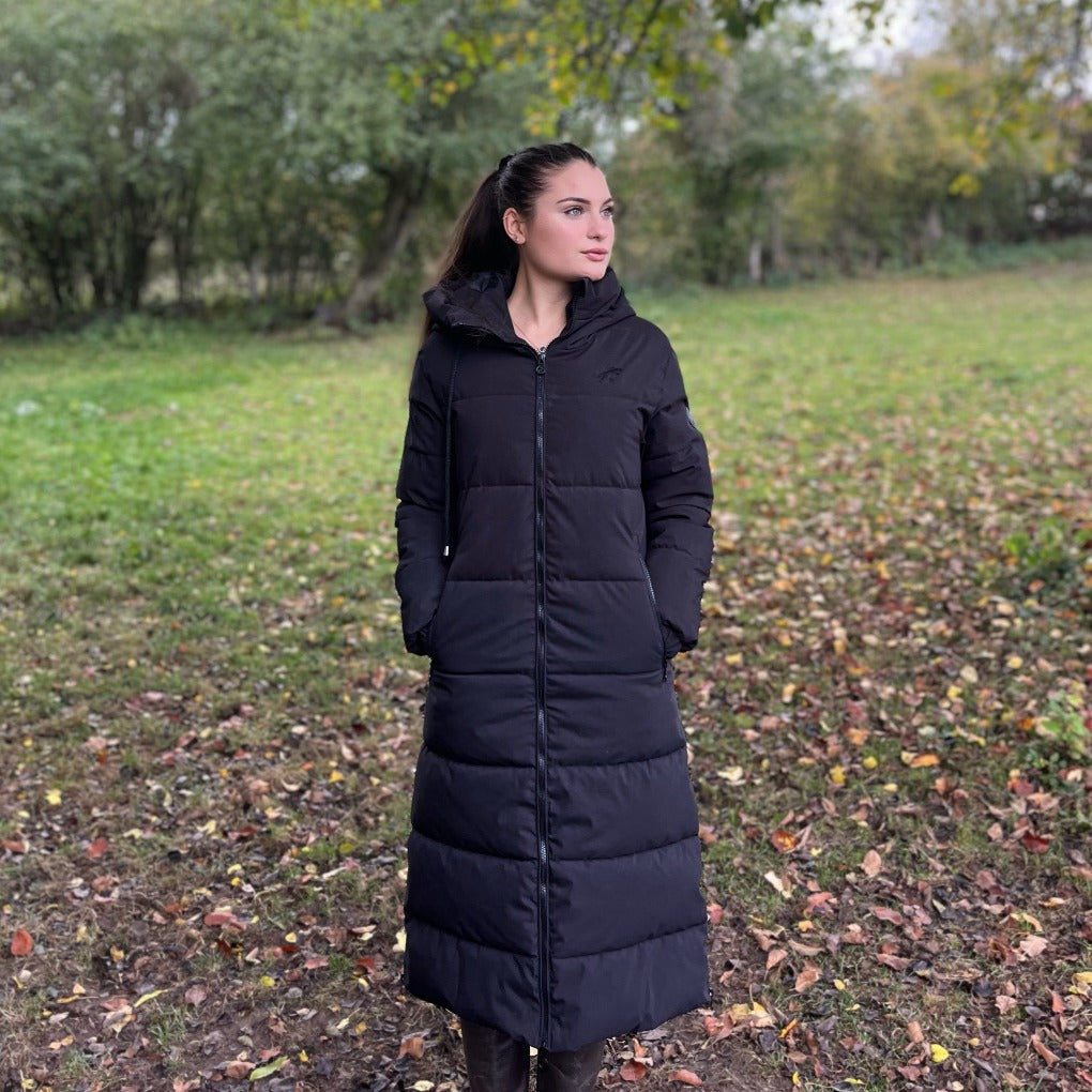 Langer Steppmantel spooks mit Kapuze schwarz