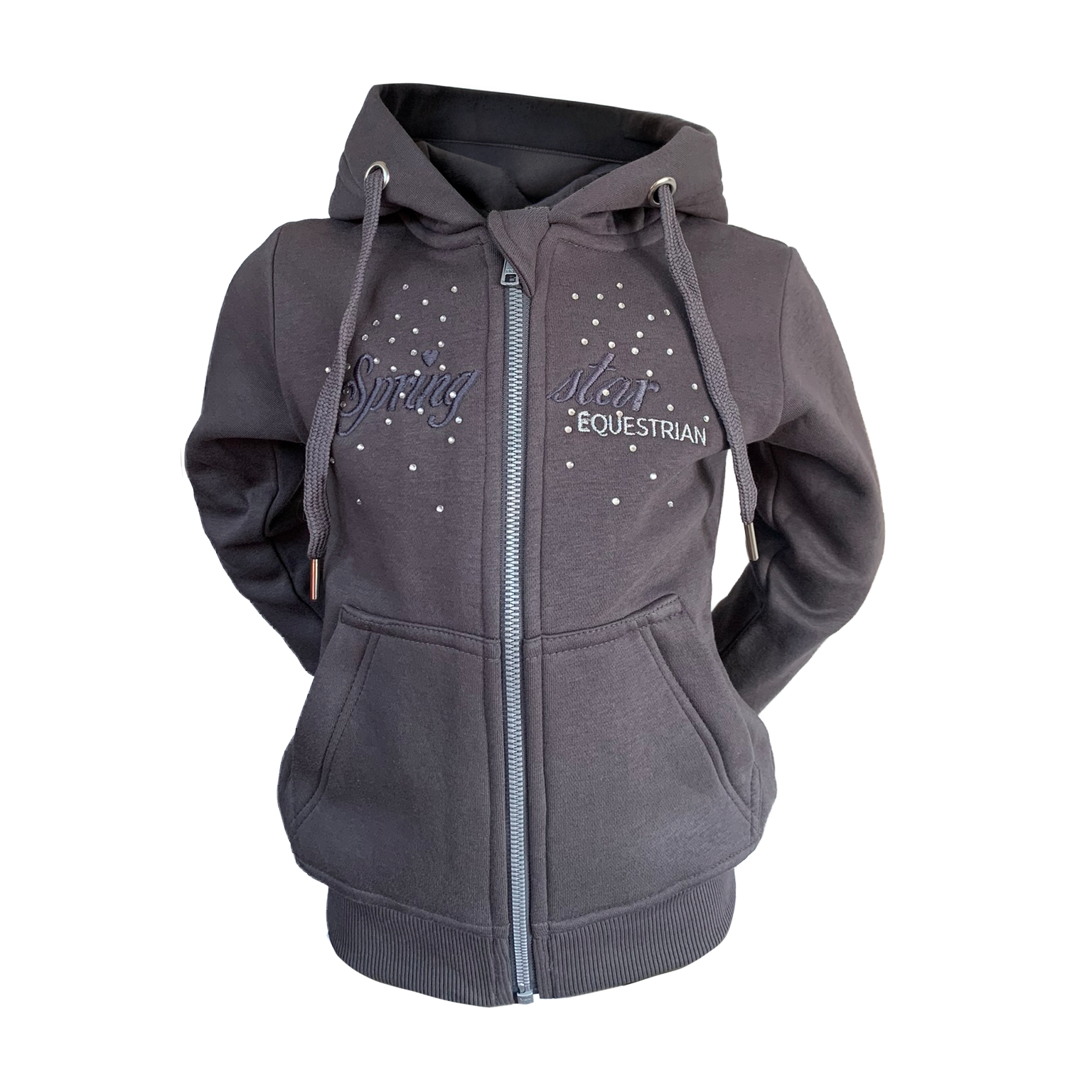 glitzer kinder sweatjacke mit kapuze grau strasssteine springstar weicher fleece gefüttert
