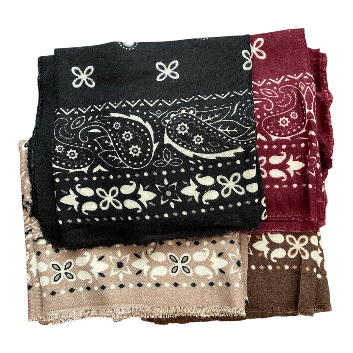 Wollschal mit Paisley Muster Beige Schwarz Bordeaux Braun