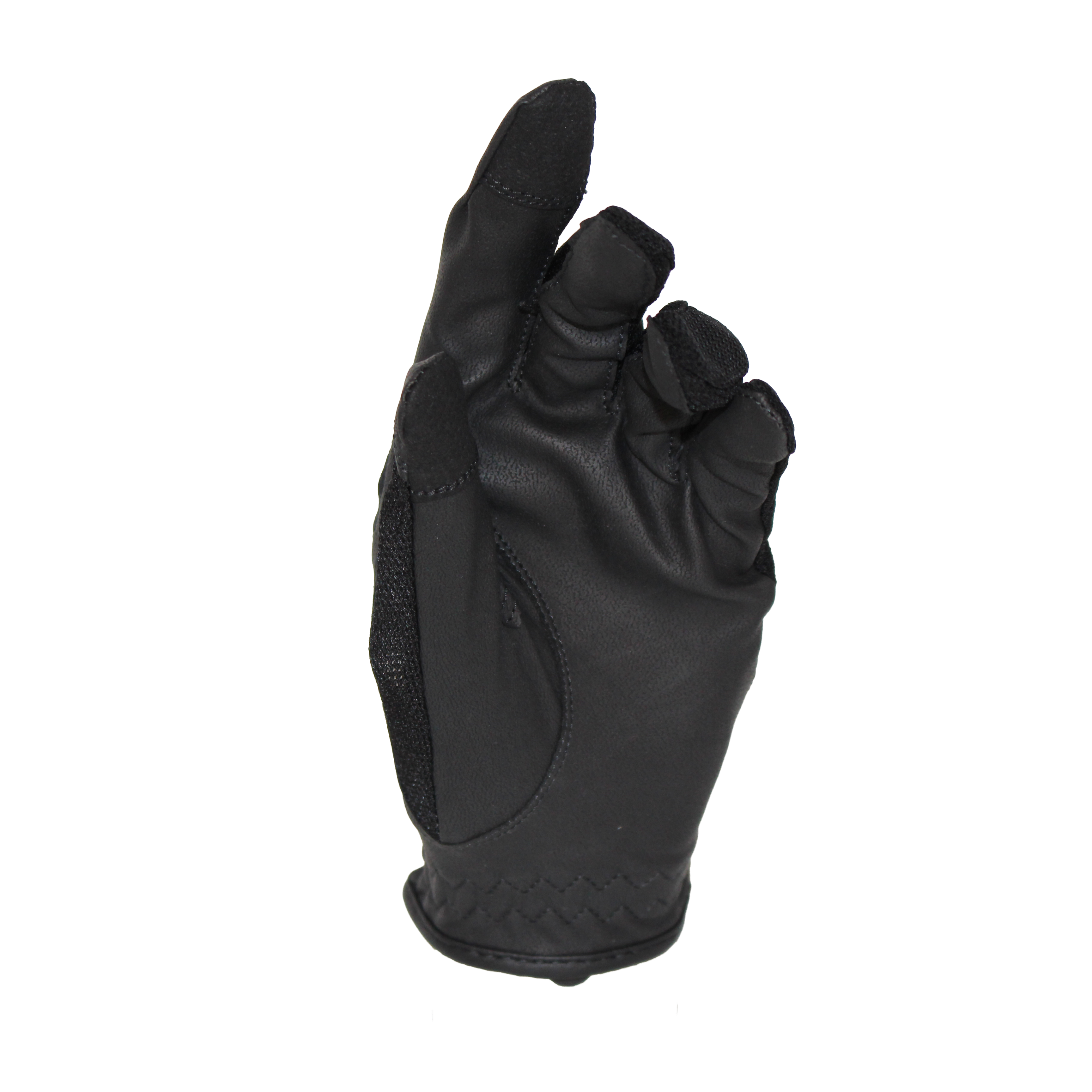 Handinnenfläche des schwarzen Springstar Reithandschuhs mit griffigem, rutschfestem Material für optimale Zügelführung und Touchscreen kompatibel