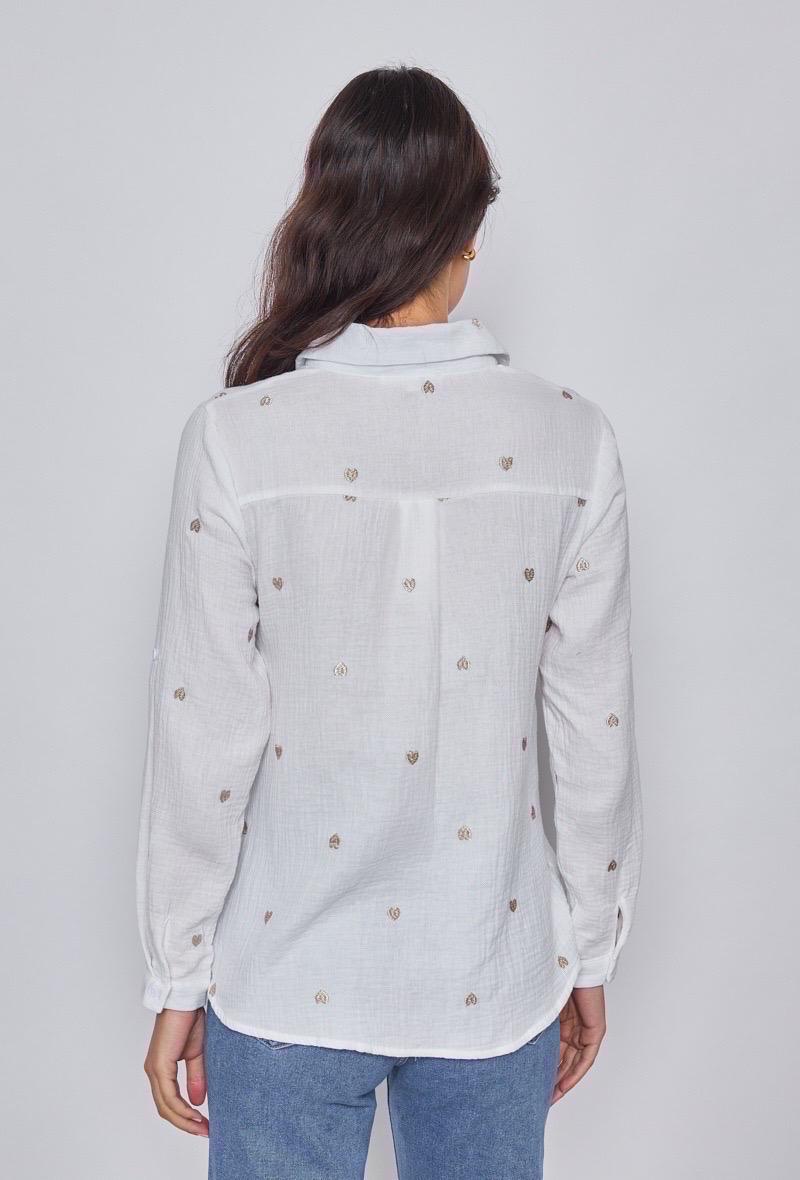 Musselin Bluse mit Herzen weiß gold