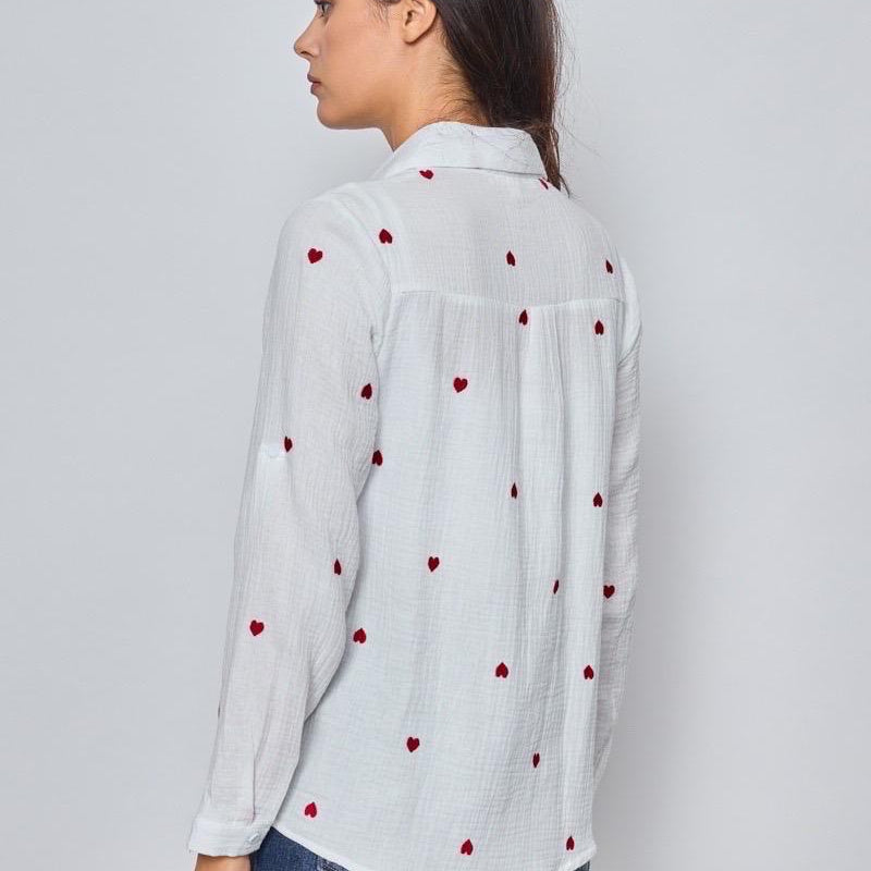 Musselin Bluse mit Herzen weiß rot