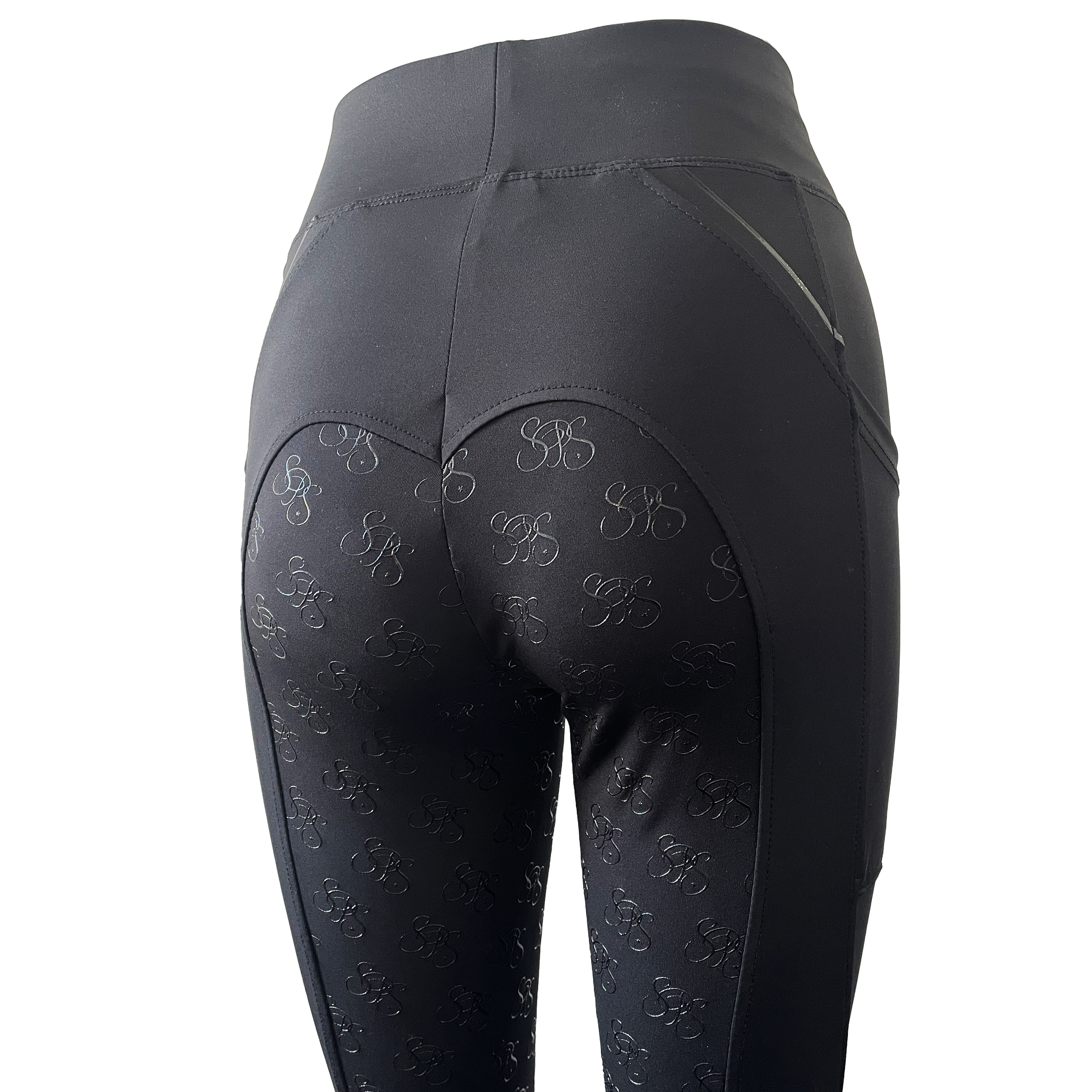 reitleggings schwarz nachhaltige reitbekleidung reithose reitleggins springstar handytasche highwaist silikon vollbesatz grip