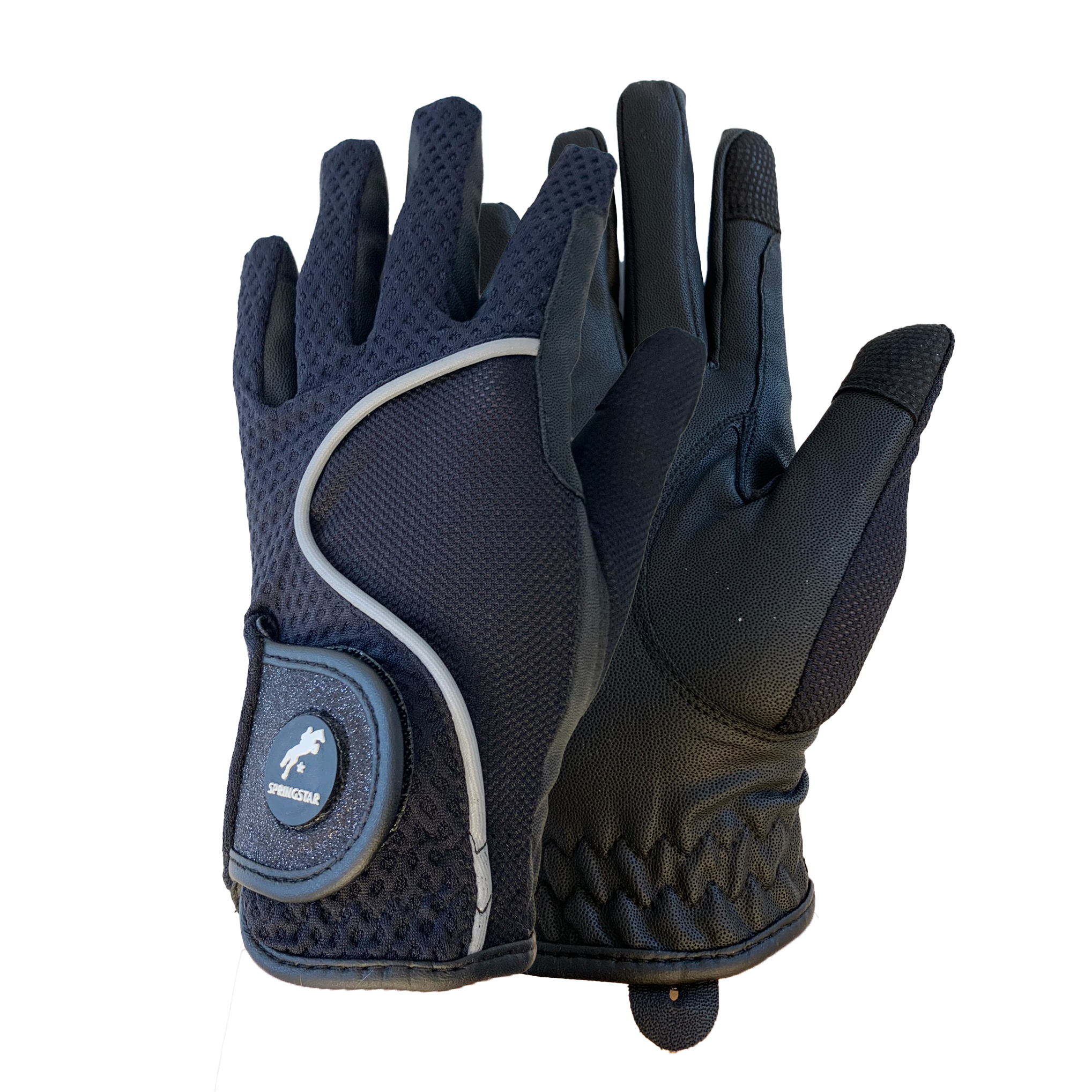 Sommer reithandschuhe mesh reflektierend glitzer touch schwarz