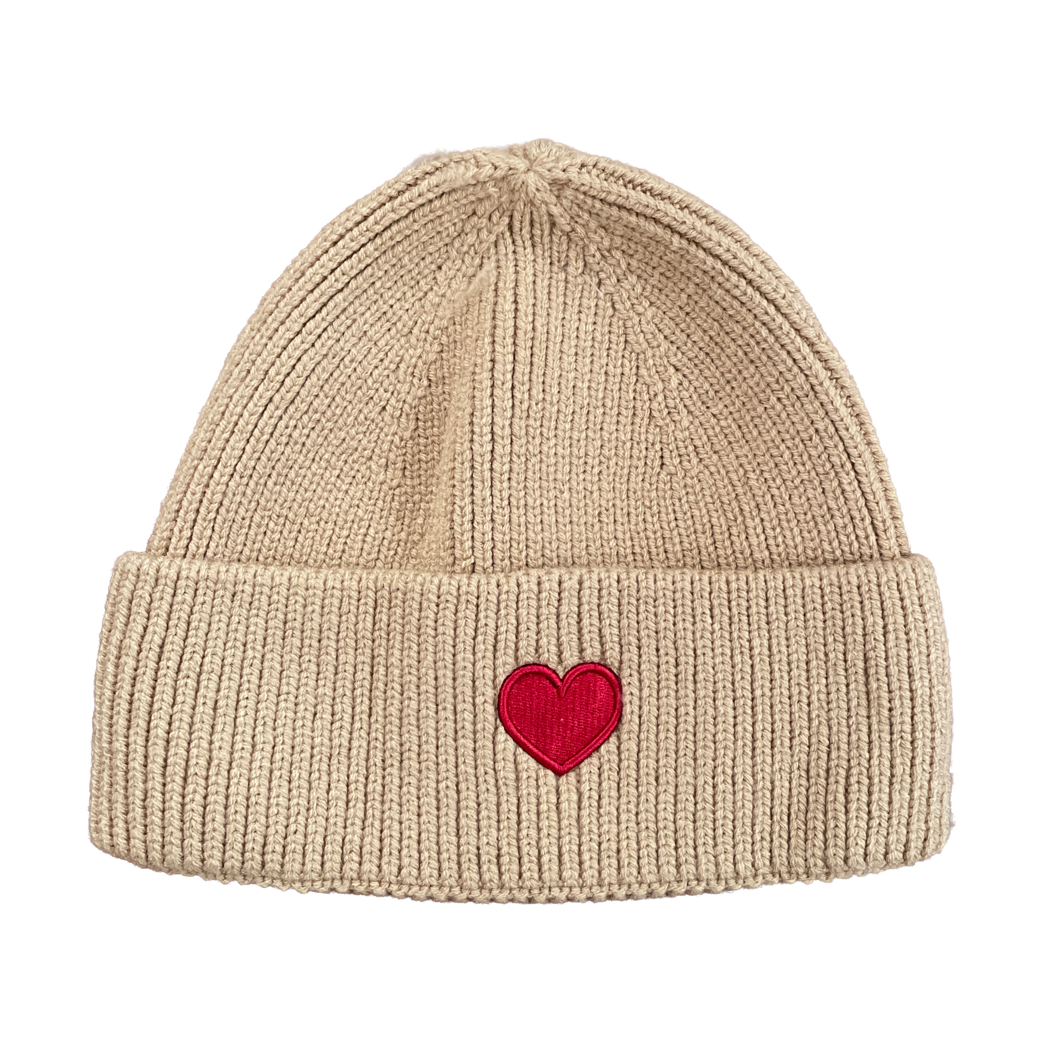Damen Winter Strickmütze mit Herz beige