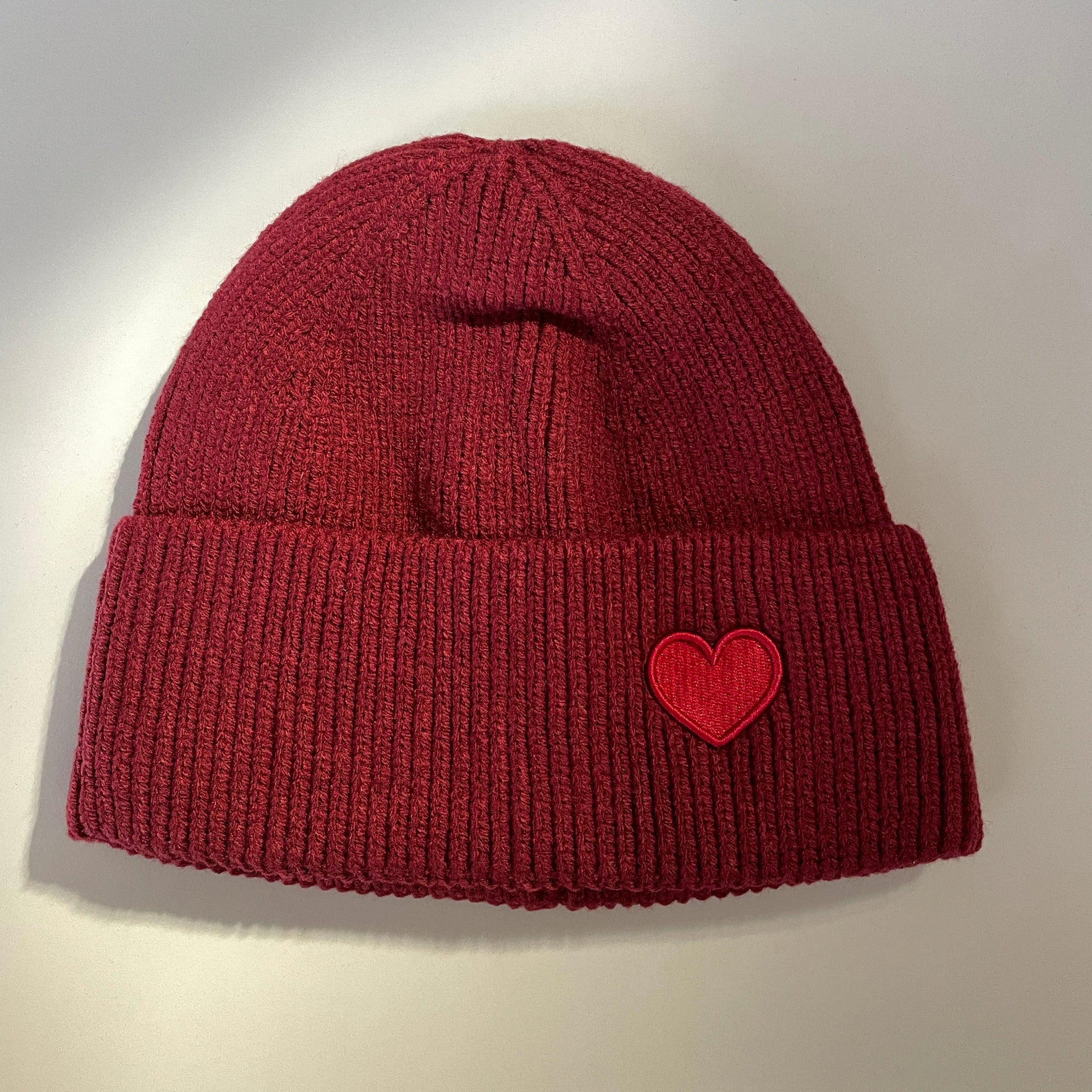 Damen Winter Strickmütze mit Herz rot