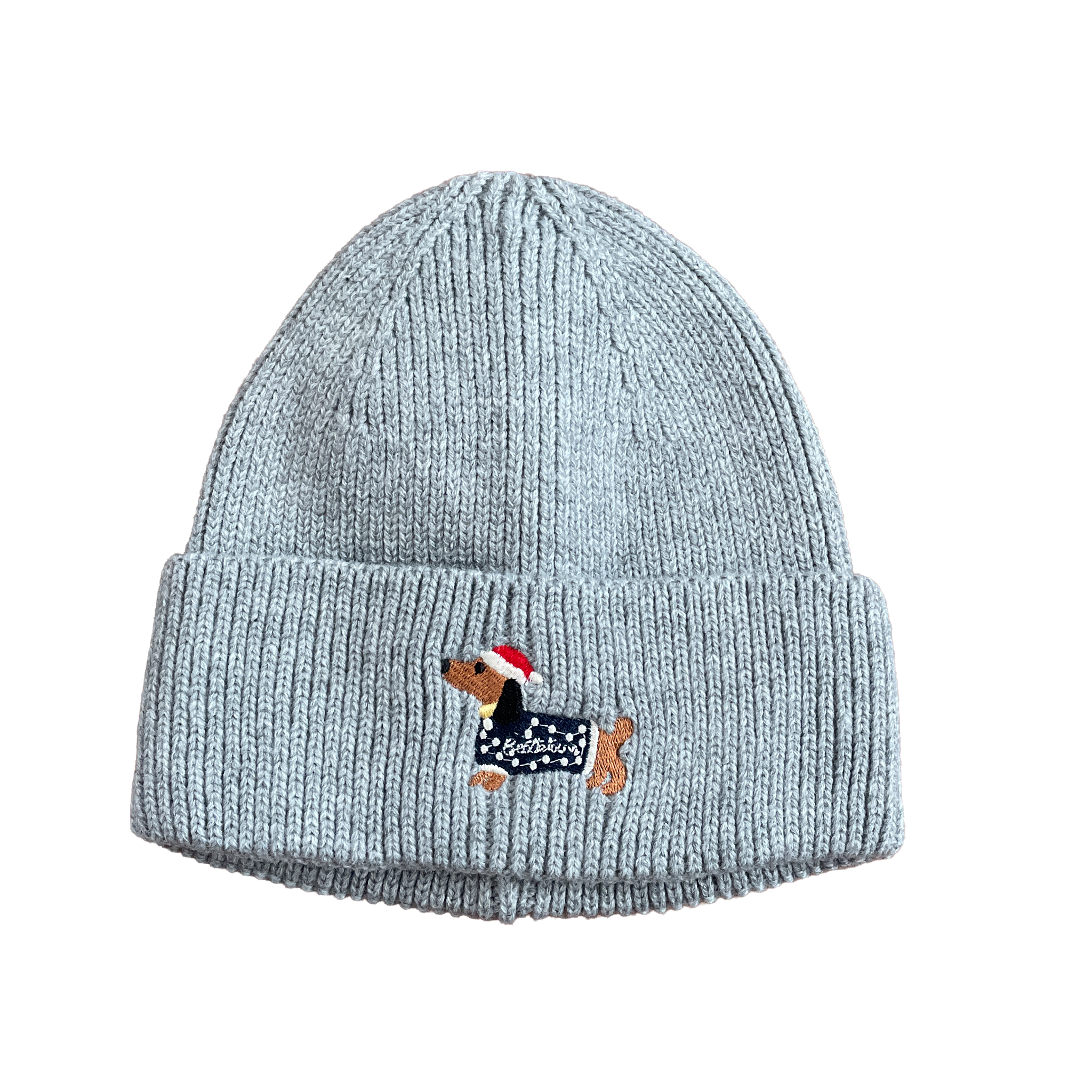 damen winter strickmütze sophie dackel stickerei weihnachten grau