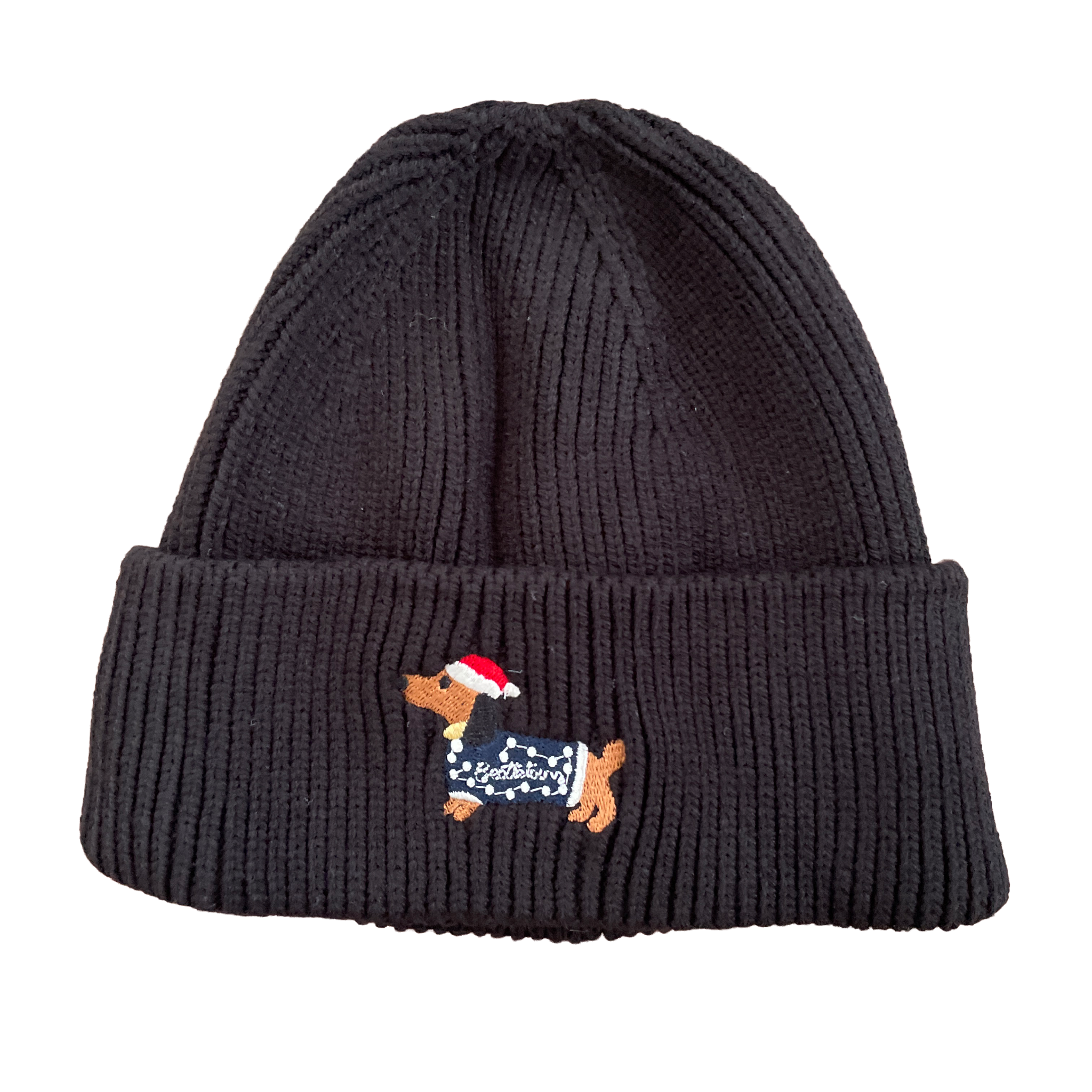 damen winter strickmütze sophie dackel stickerei weihnachten schwarz
