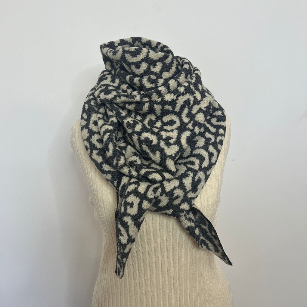 Dreieckstuch Schal Leo Print Dunkelblau