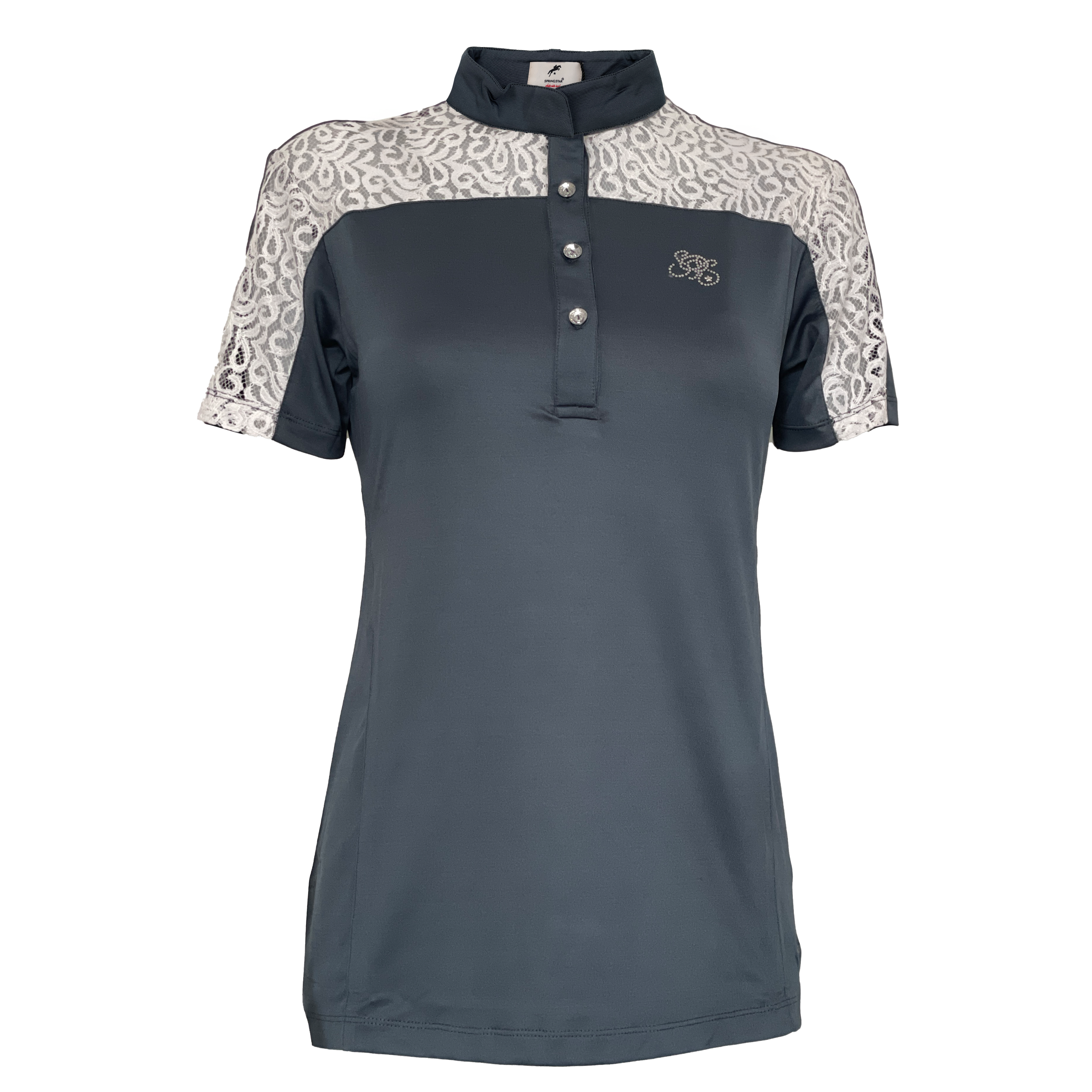 spitzenbluse, spitzenreitbluse, turnierbluse, springstar, turniermode, turnierbluse, reitfashion, horseware, pferde, pferdezubehör, springstar, spooks, trunierbluse, doris grau blau