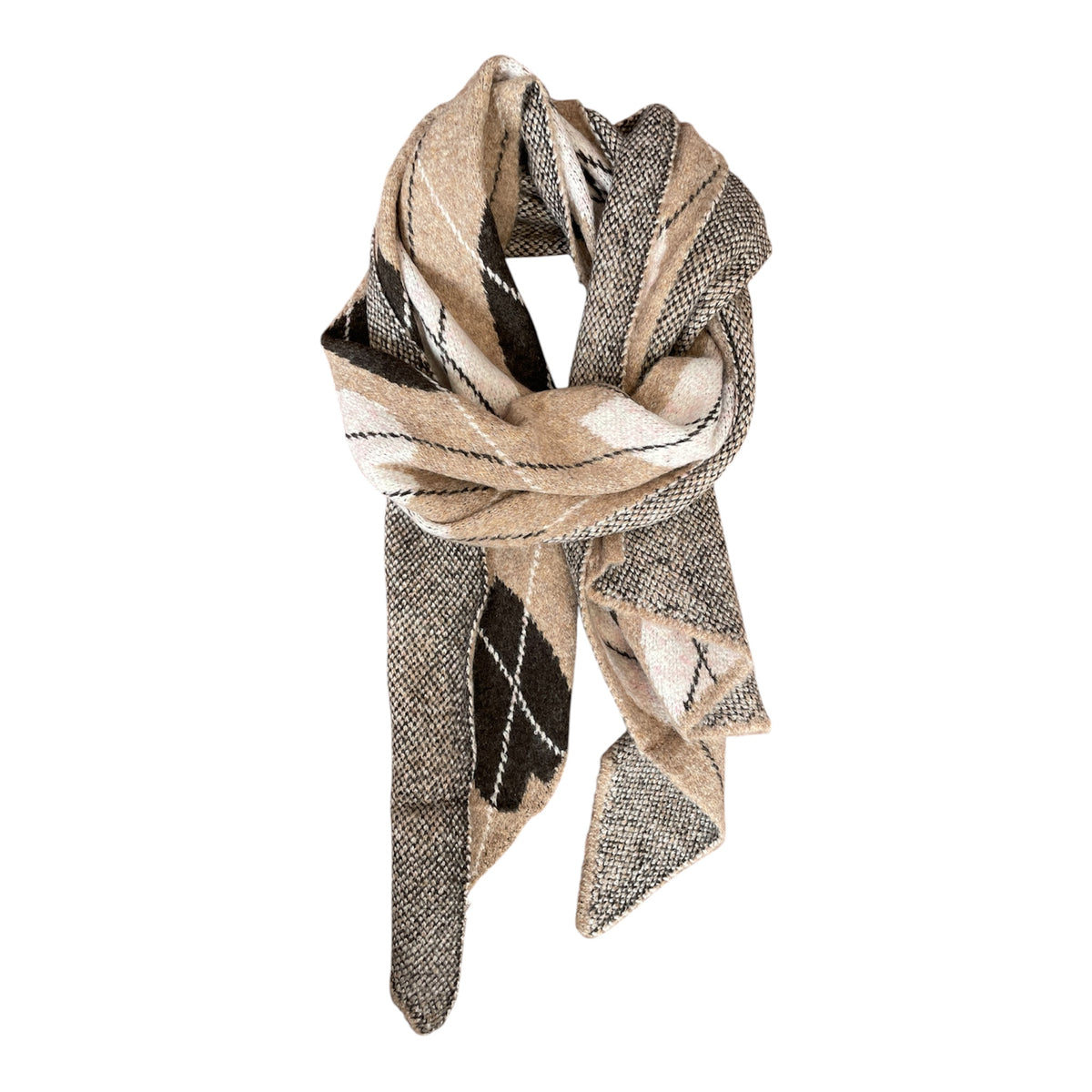 Winterschal mit Herzmuster Beige Braun Viskose Wolle