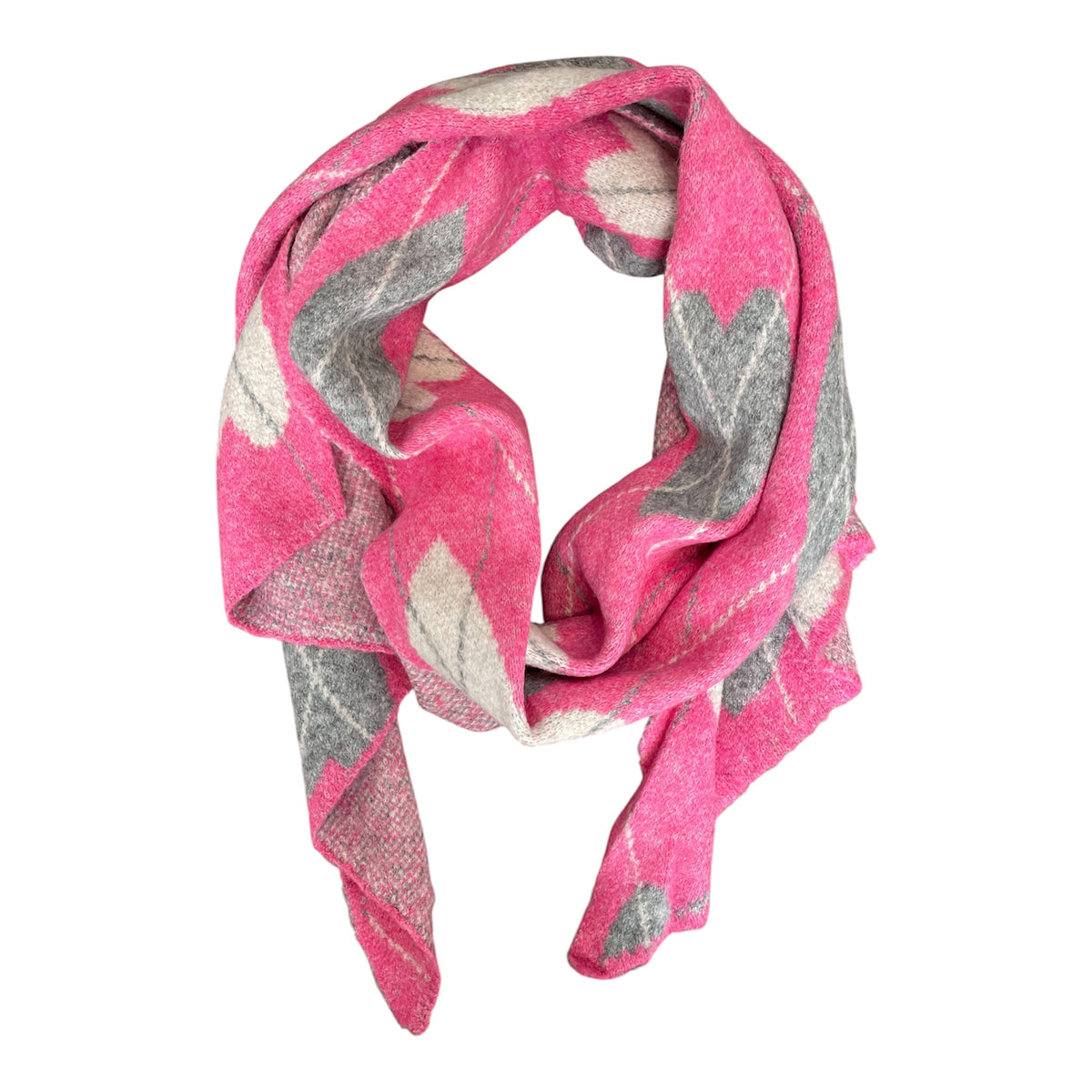 Springstar Damen Schal mit Argyle Herz muster Pink grau