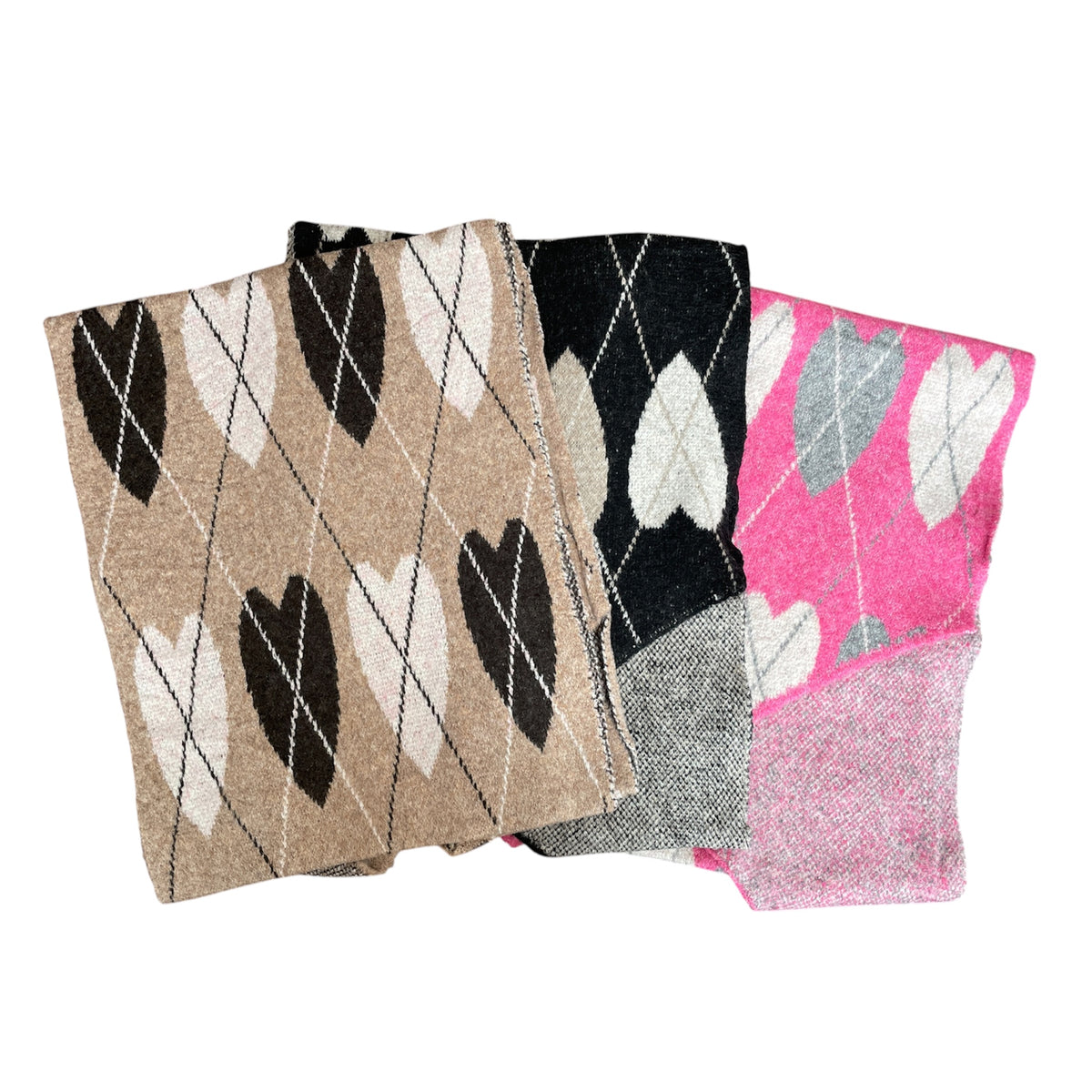 Warmer Weicher Winterschal mit Karo herzmuster 3 Fraben Beige Schwarz Pink