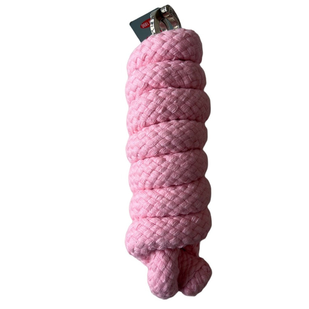 Dicker-Anbindestrick-mit-Panikhaken-rosa-fuuf-bline loesdau krämer reitsport pferdestrick strick  bauwolle baumwollstrick führstrick