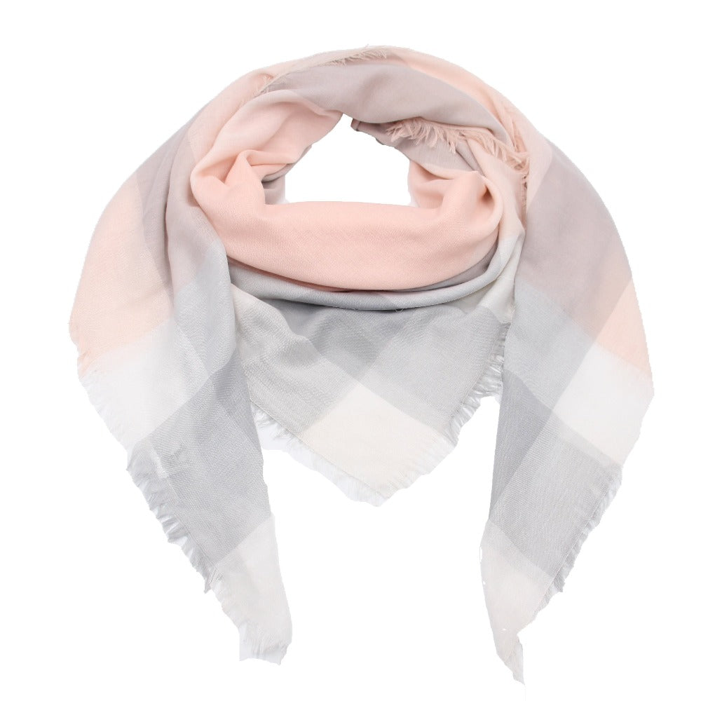 Dreieckstuch kariert rosa grau weiß mit fransen kariertes tuch dünner schal