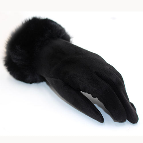 wildleder handschuh amy schwarz kunstfell