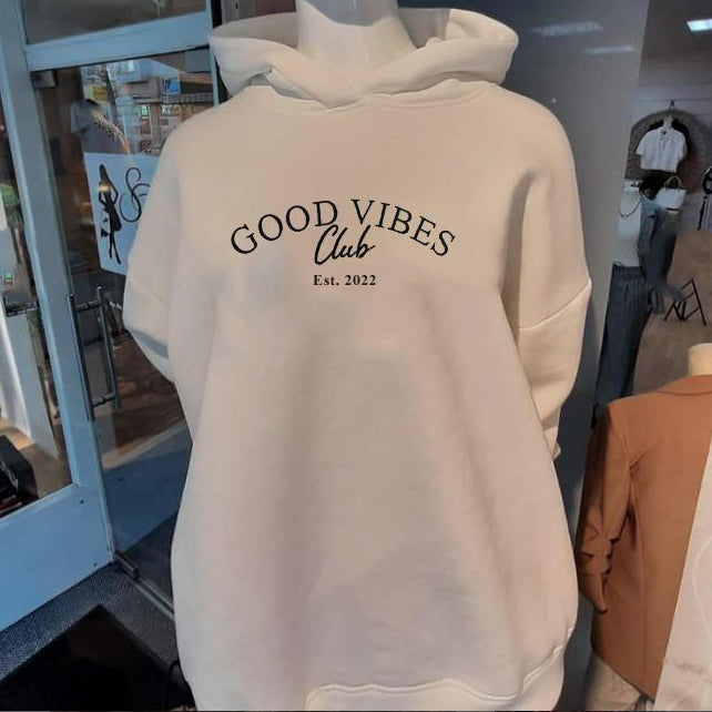 Oversize Hoodie weiß Good Vibes mit Kapuze