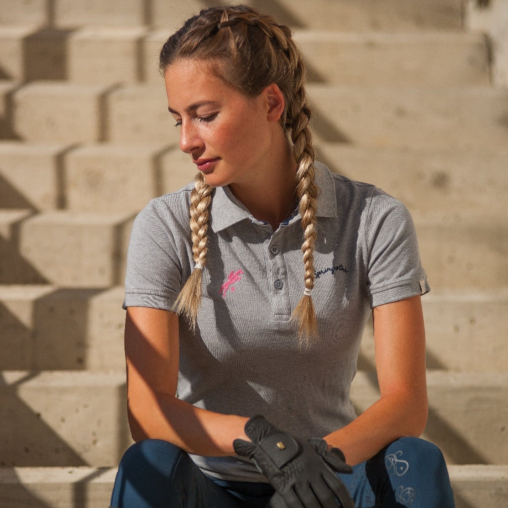 poloshirt reiten damen grau polo reitshirt mädchen reit poloshirt springstar spooks