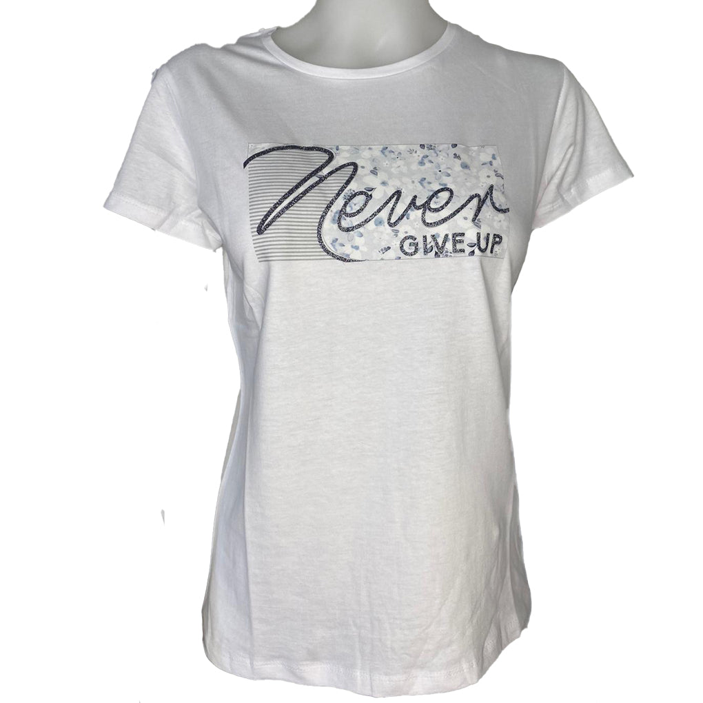 never give up- tshirt- blau - glitzer-sps-springstar-shirt-sommer