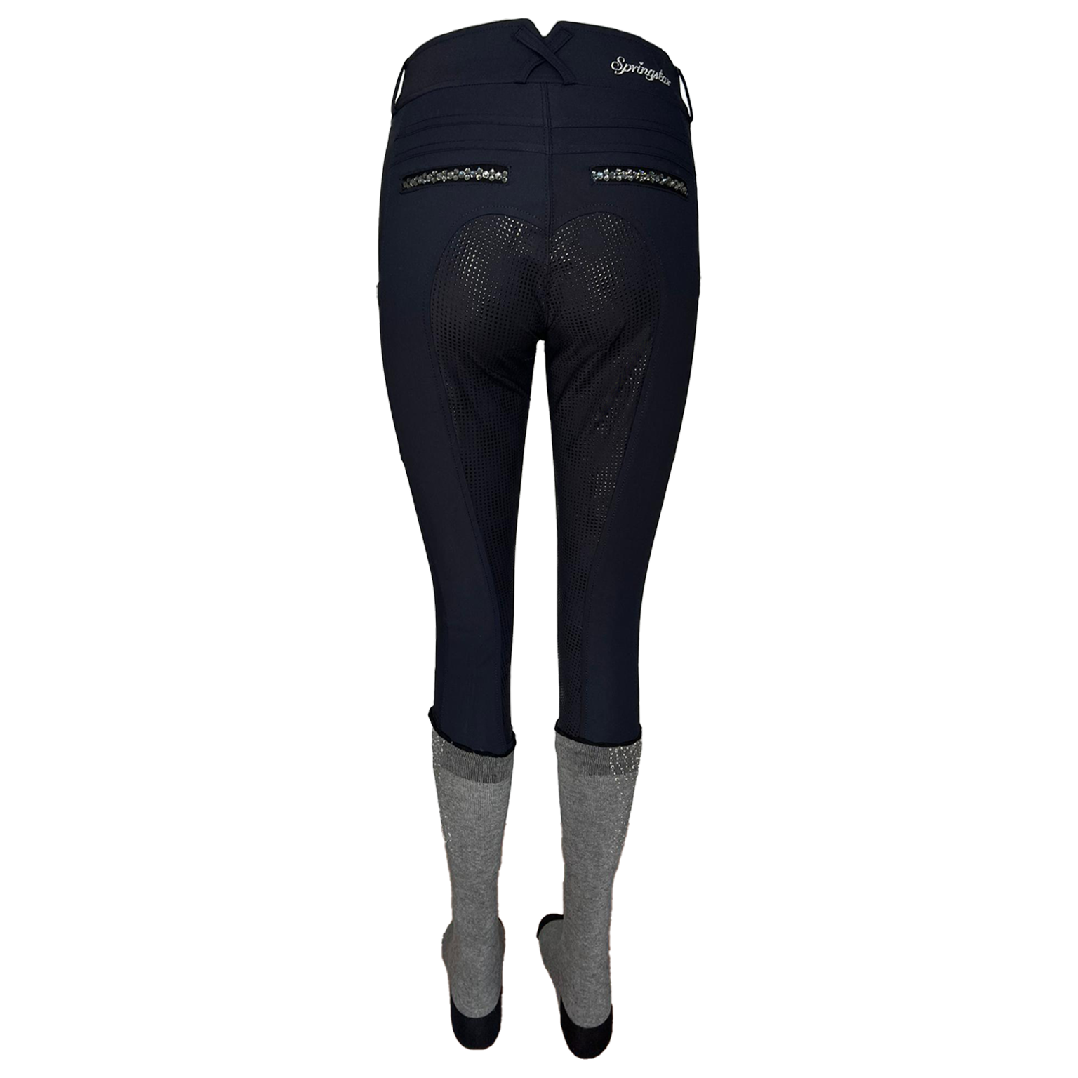 Highwaist-Reithose Tiffy von SPRINGSTAR 2048 in Dark Blue mit zwei Handytaschen und Kristall-Applikationen details